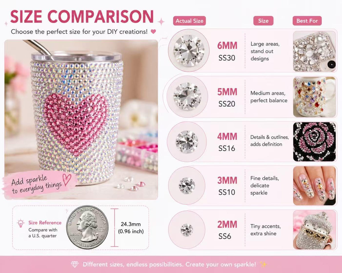BlissVeritura 32000Pcs Clear Silver Rhinestones for Bedazzling Kit,Mix Sizes Silver Clear Flatback Gems,2,3,4,5,6MM Bedazzled Stones Crystal with B7000 Jewelry Glue for Crafting, Nail Art.