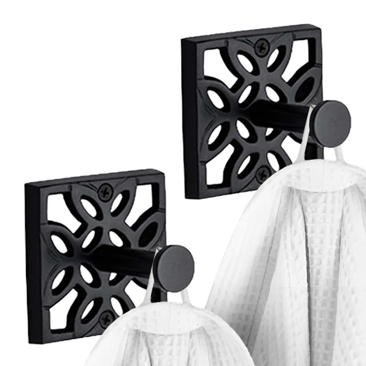 Autumn Alley Black Bathroom Towel Hook Robe Hook Wall Mounted - Decorative Wall Hooks for Towel, Robe, Coat, and Door Hooks for Bathroom Rustproof Modern Unique Style, 2 Pack