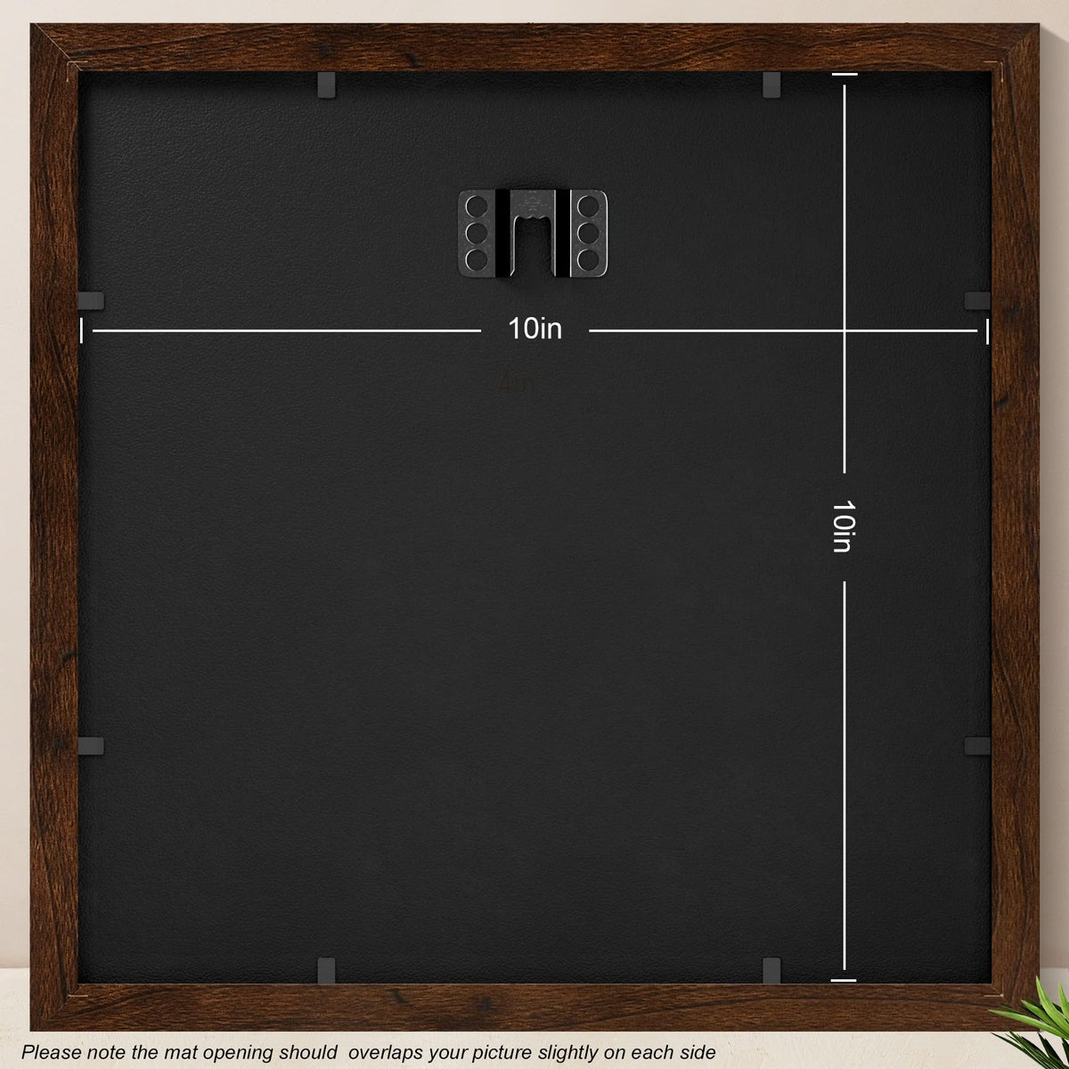 Yaetm 10x10 Square Picture Frame with Double Floating Ivory Mat 4x4, Brown Wood Grain Photo Frame with HD Tempered Glass for Wall Gallery, Home and Office, Wall Mounting, 3 Pack
