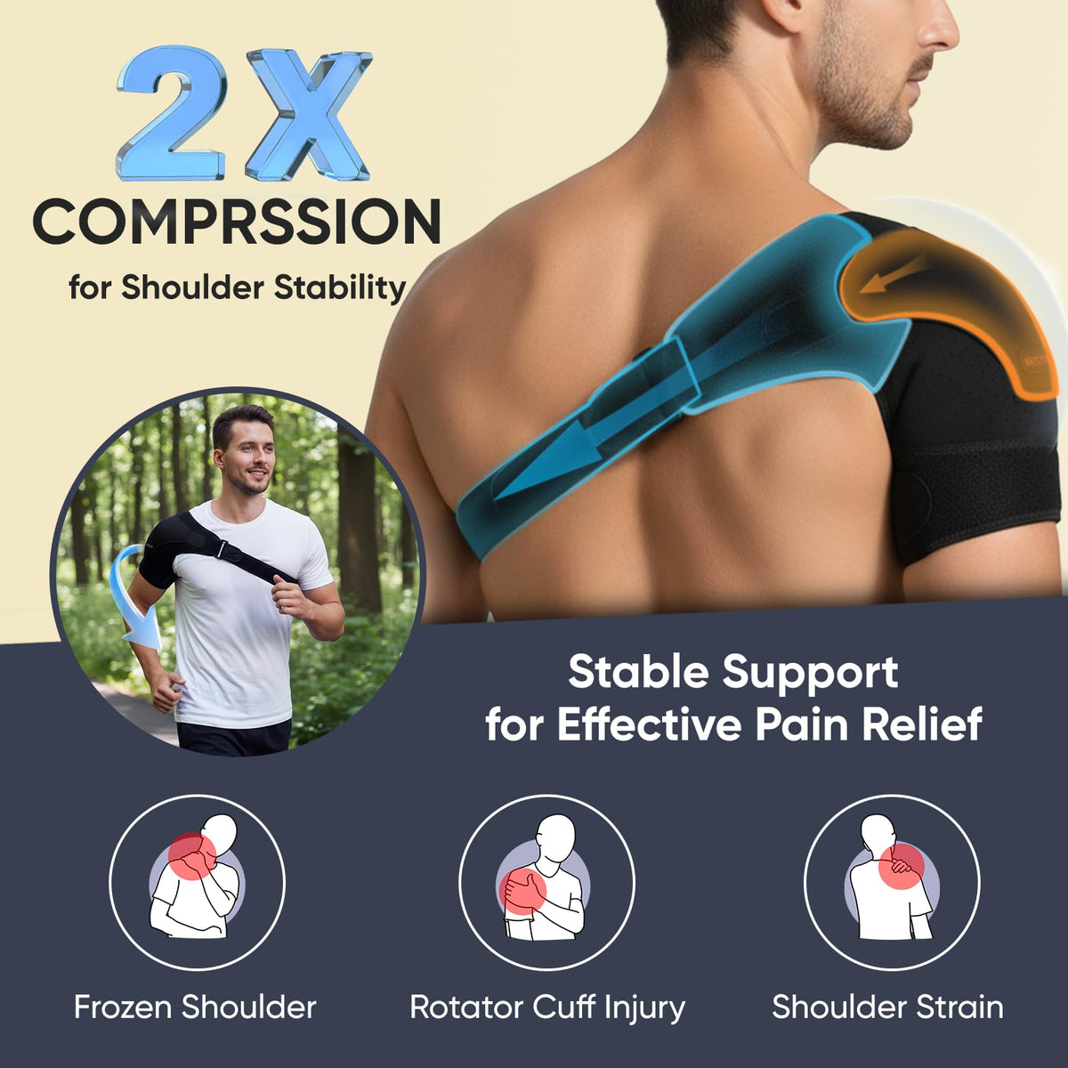 NEXVOXA 1 PC Shoulder Brace for Men and Women for Pain Relief - Shoulder Support & Compression Sleeve for Torn Rotator Cuff, AC Joint, Dislocation - Adjustable Design (Black, Size L)
