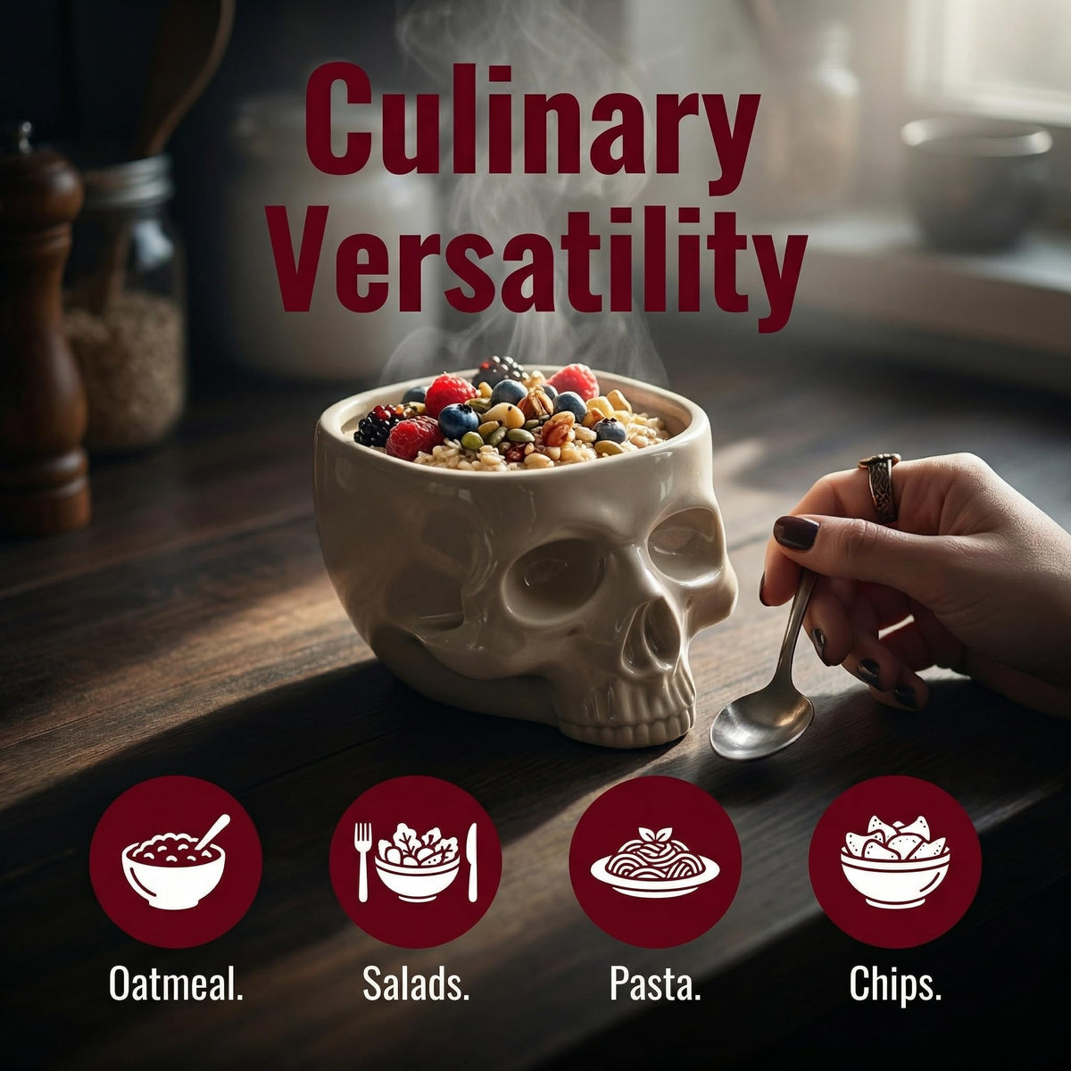 WTVRIT Gothic Skull Bowl – Large 17oz/500ml Ceramic Food-Safe Candy Bowl, Dishwasher & Microwave Safe – Halloween Decor, Unique Gothic Gift, Cereal Ice Cream Serving Bowl for Dark Aesthetic Home