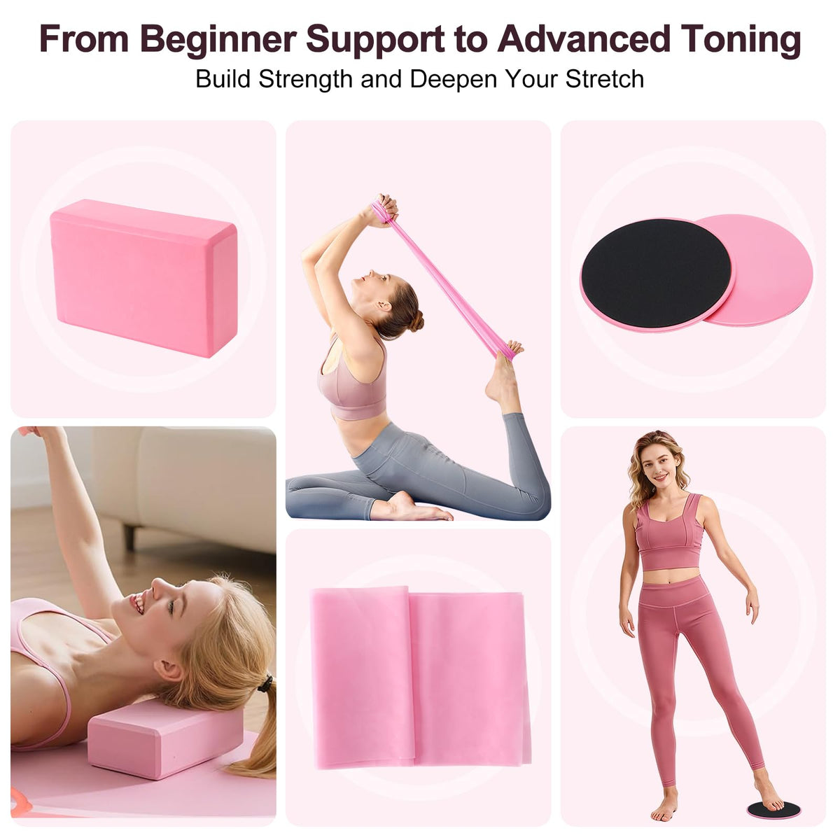 TSPFUI Pilates Kit, Home Pilates Workout Kit for Women, Pilates Equipment with Pilates Ring and Ball, Yoga Block & 5 Resistance Bands, Ankle Weights, Sliders & Grip Socks, Workout Guide Included