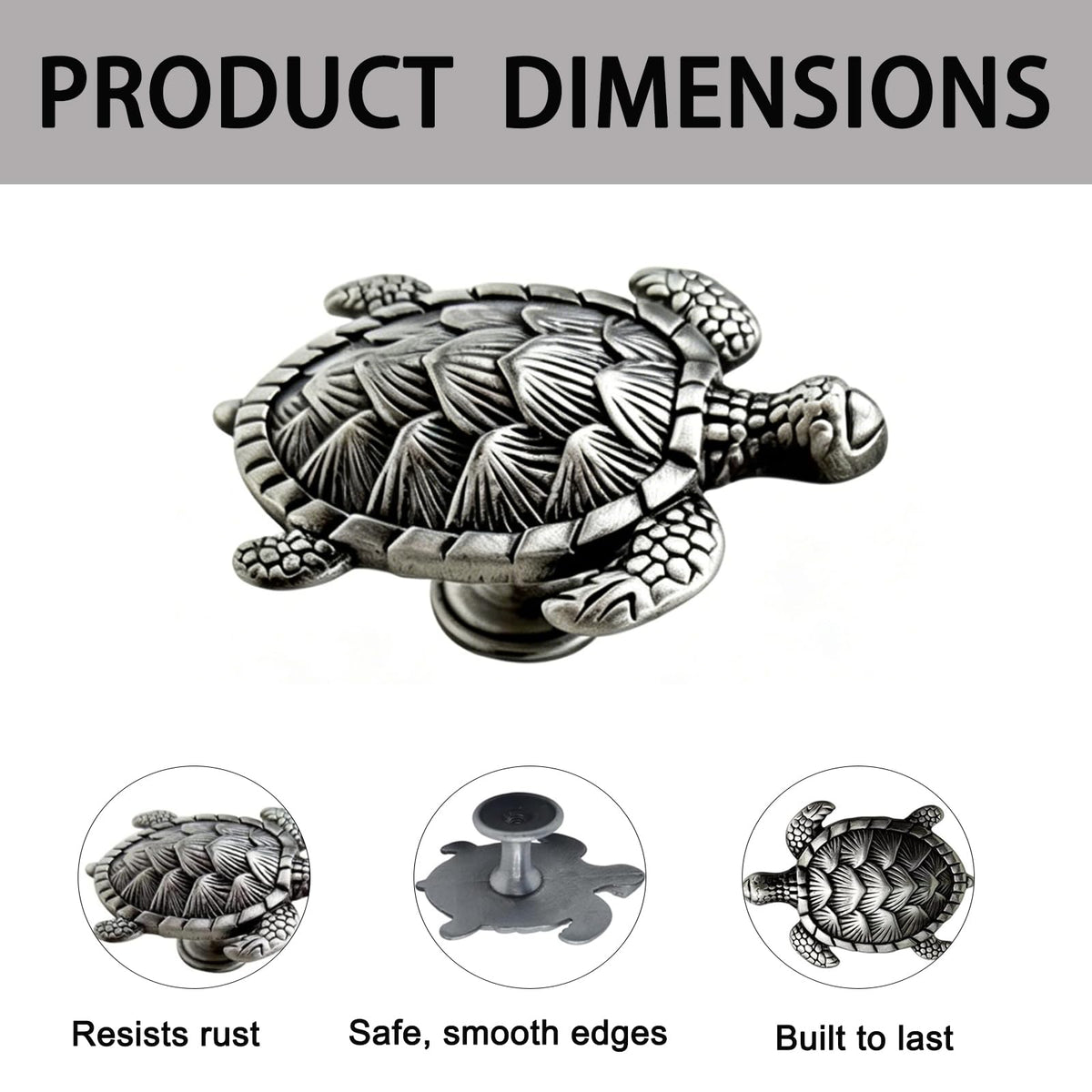 Jinyuanchao Ocean Turtles Handle 4PCS, Metal Dresser Drawer Cabinet Door Knobs Pulls Handles Home Bathroom Beach Nautical Coastal/Forest Decor Animal Series (Turtle, Pewter)
