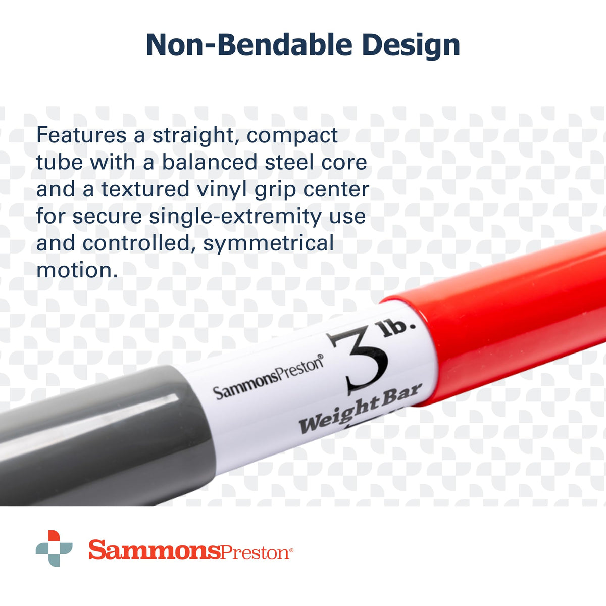 Sammons Preston Rehab Weight Bar, Red, 3 Pounds, Weighted Bar for Exercise, Color-Coded Bars with Grip, Physical Therapy Equipment for Home & Clinical Use, 30" Compact Design