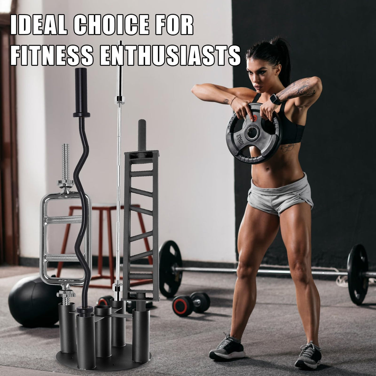 Wishtofly Barbell Holder Storage Rack, Heavy Duty Vertical Stand for Home & Commercial Gym, Fits 2-inch Olympic, Curl, Hex Bars, Corner Floor Stand, Holds 5 Bars