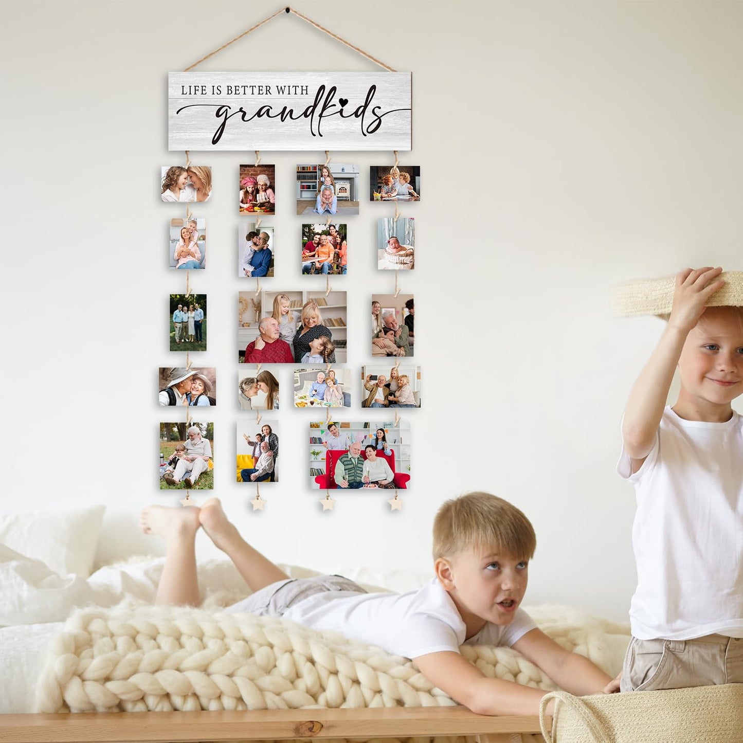 Orchroma Grandkids Picture Frames Collage Wall Decor,Photo Collage Frame for Wall,Gifts for Grandparent from Grandkids,Picture Hanging Kit,Grandkids Picture Board,Hanging Photo Display with Clips