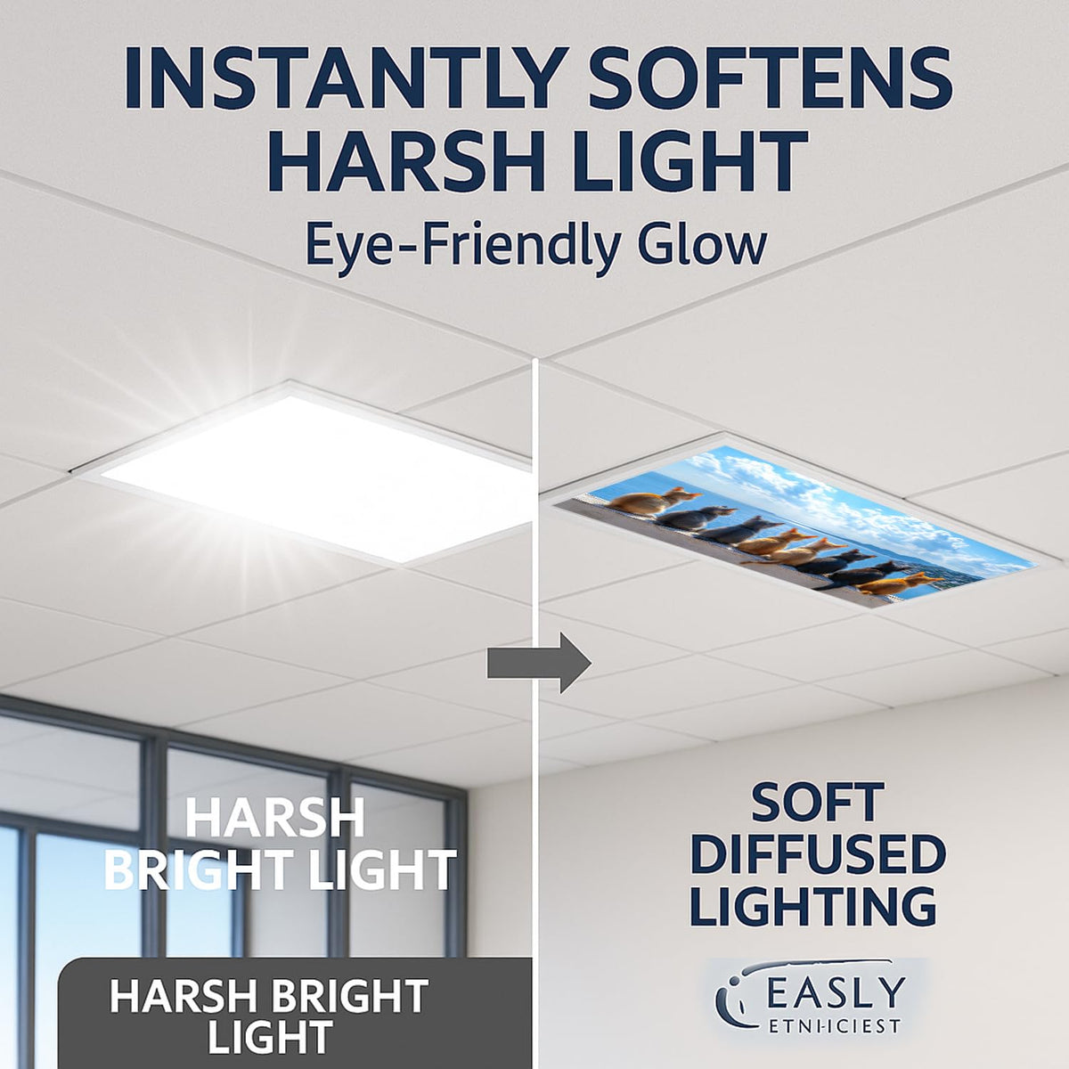 2 Pack Fluorescent Light Covers for 2 X 4 Ft Ceiling Lights – Magnetic Ceiling Light Cover Panels, Easy to Install, Ideal for Office, Classroom & Home Ceiling Lighting Decor