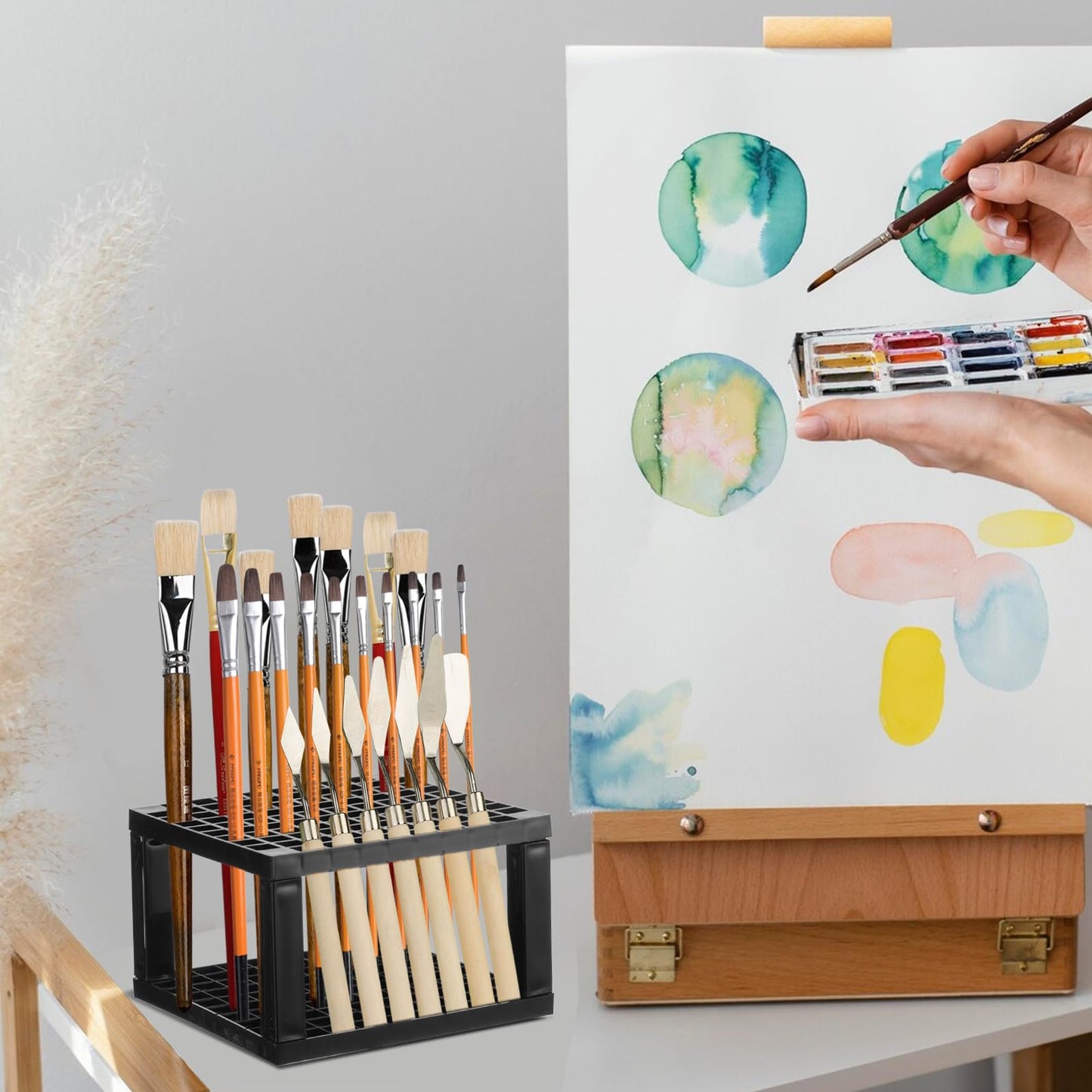 YEXEXINM 4 Pcs Clear Paint Organizer With 2 Pcs Paint Brush Holder,7 Layers Acrylic Paints Organizer Storage Rack,Craft Paints Organizers Rack