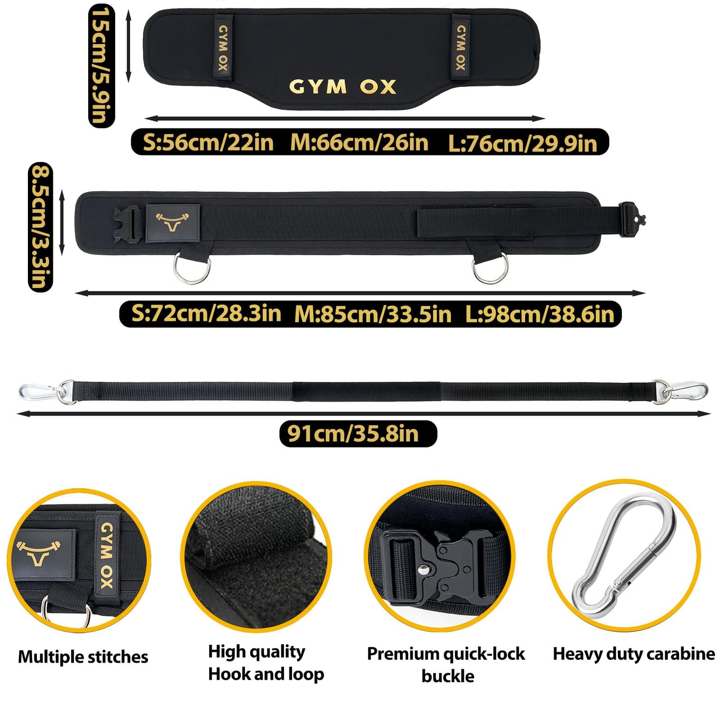 2-in-1 Weightlifting Belt & Dip Belt with Quick-Release Aluminum Buckle - Hybrid Squat Belt for Core Support & Weighted Pull Up Belt with High-Strength Strap - Heavy Duty Neoprene Gym Belt for Men & Women (Black, Small)