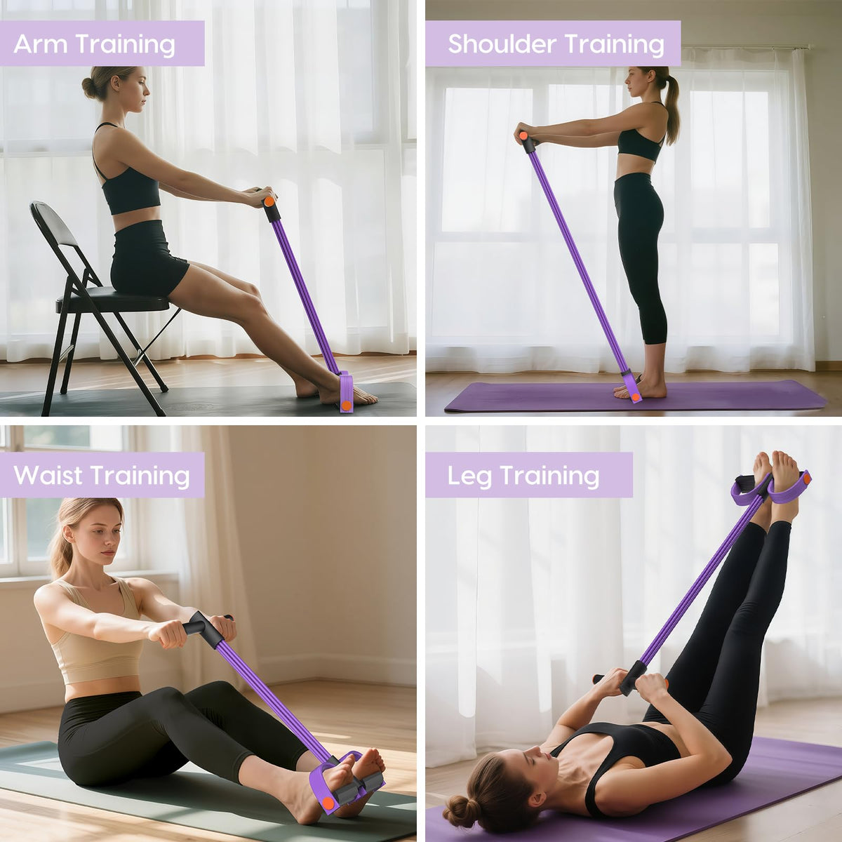 Pedal Resistance Band with Handle, 6-Tube Elastic Foot Pedal Resistance Band, Natural Rubber Ankle Puller Sit-up Exercise, Multifunction Fitness Band for Abdomen, Waist, Arm, Leg Stretching Training