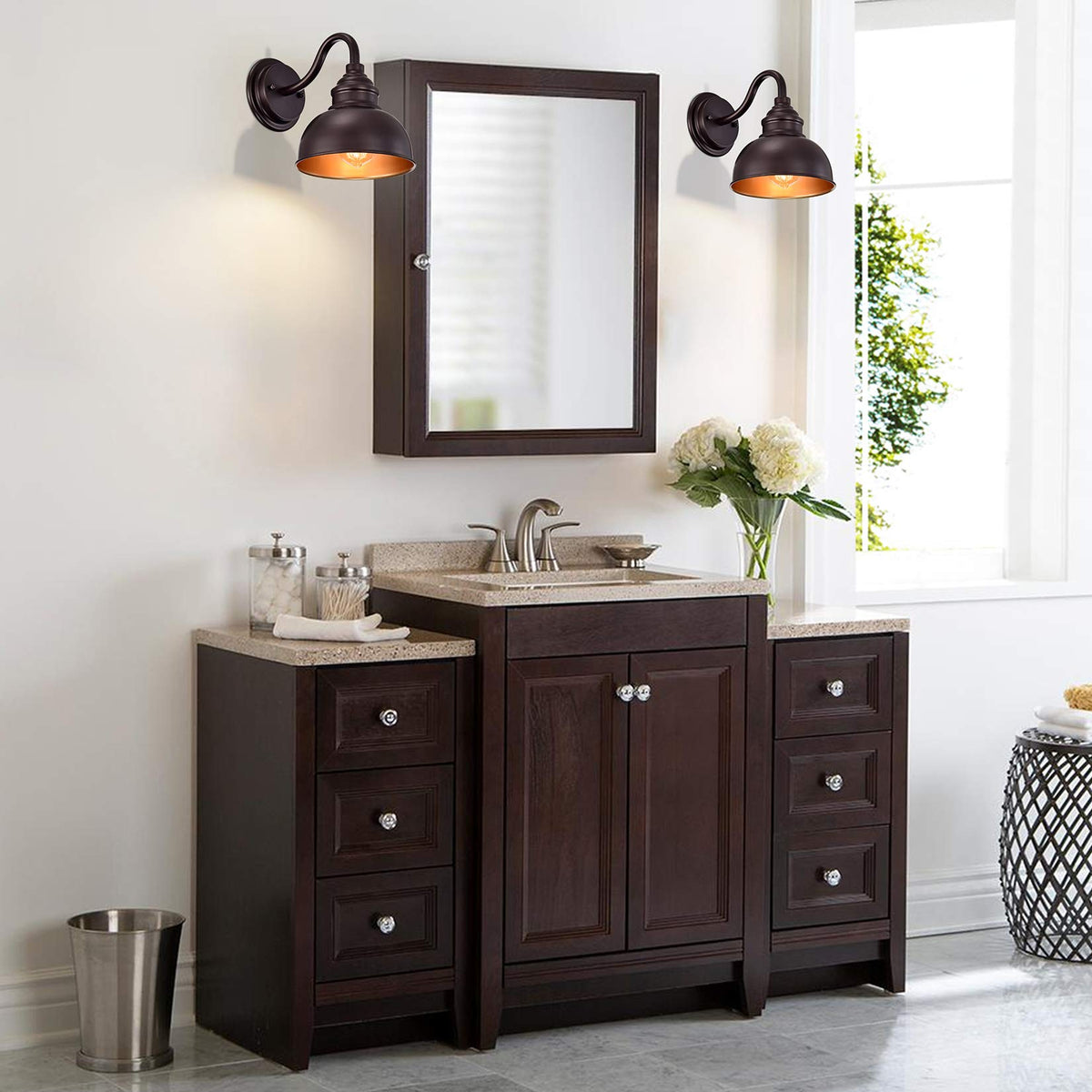 ACLand Farmhouse Vanity Wall Sconce, Metal Gooseneck Barn Light Fixture, Oil Rubbed Bronze, 2 Pack W7.5in Barn, Model A40220