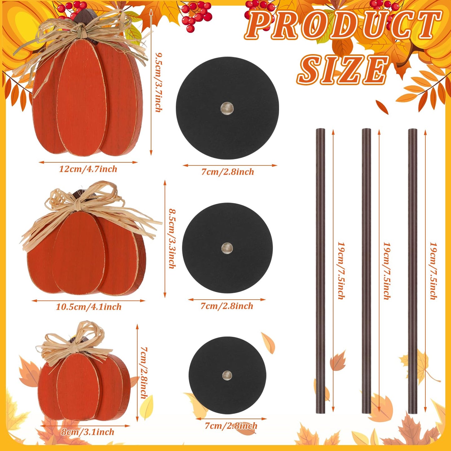 Thyle 3 Pcs Thanksgiving Pumpkin Table Centerpieces Wood Harvest Table Decorations for Home Standing Block Tall Sign with Bow for Home Decor(Orange)