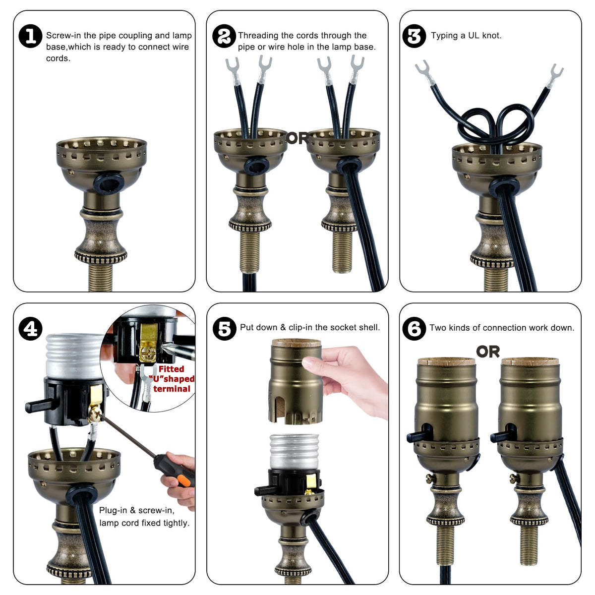 Lamp Rewire Kit,Lamp Socket Replacement Kit,Antique Brass Light Socket with Matching Electric Cord Set,DIY Lamp Making Kit Lamp Wiring Kit with All Essential Hardware (Bronze, 1)
