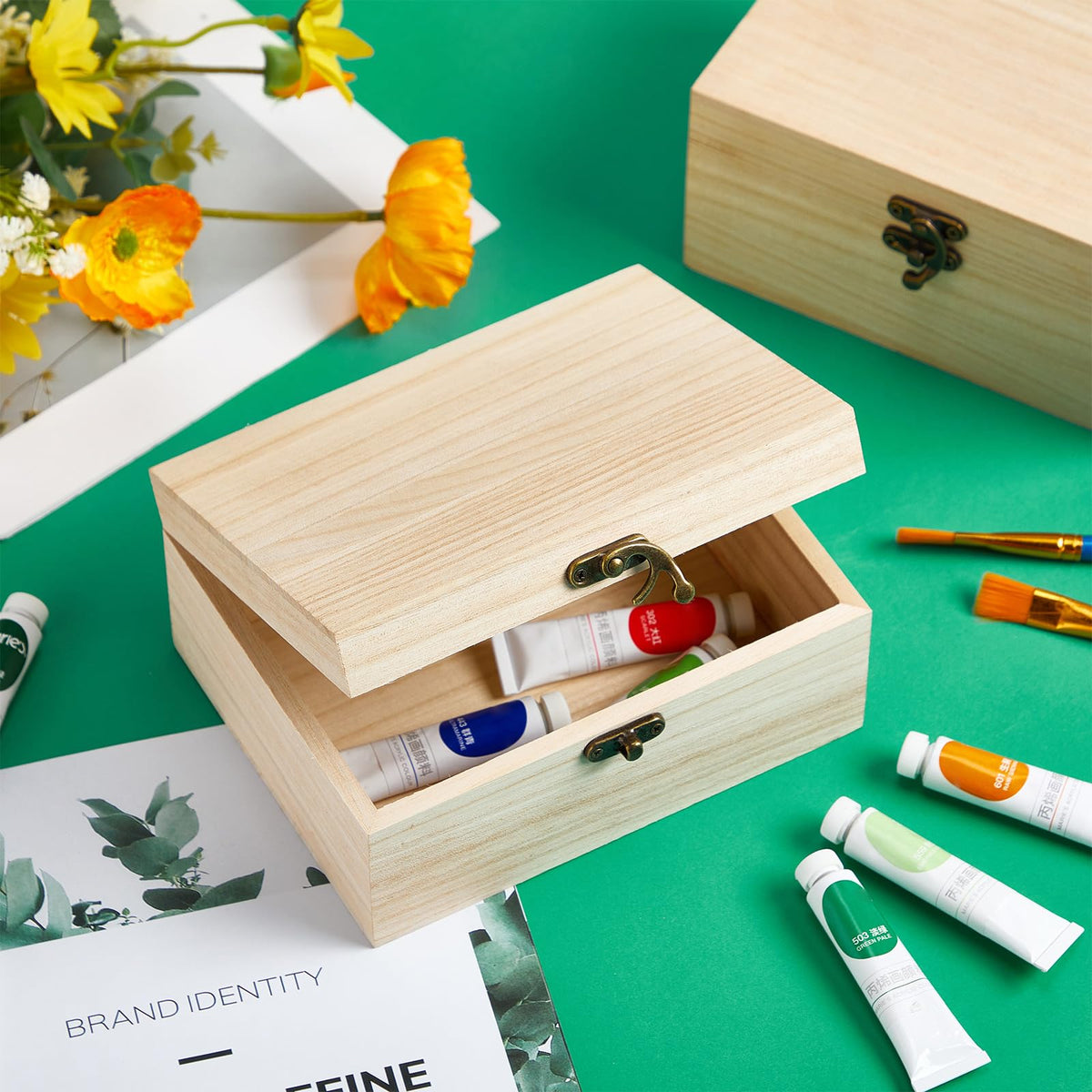 Reginary 8 Pcs Unfinished Wooden Box for Crafts Unpainted Wood Box with Hinged Lid Front Clasps Plain Jewelry Photo 6.7 x 5.1 x 3.2 In for DIY Valentine Make Your Own Gift Keepsake Storage