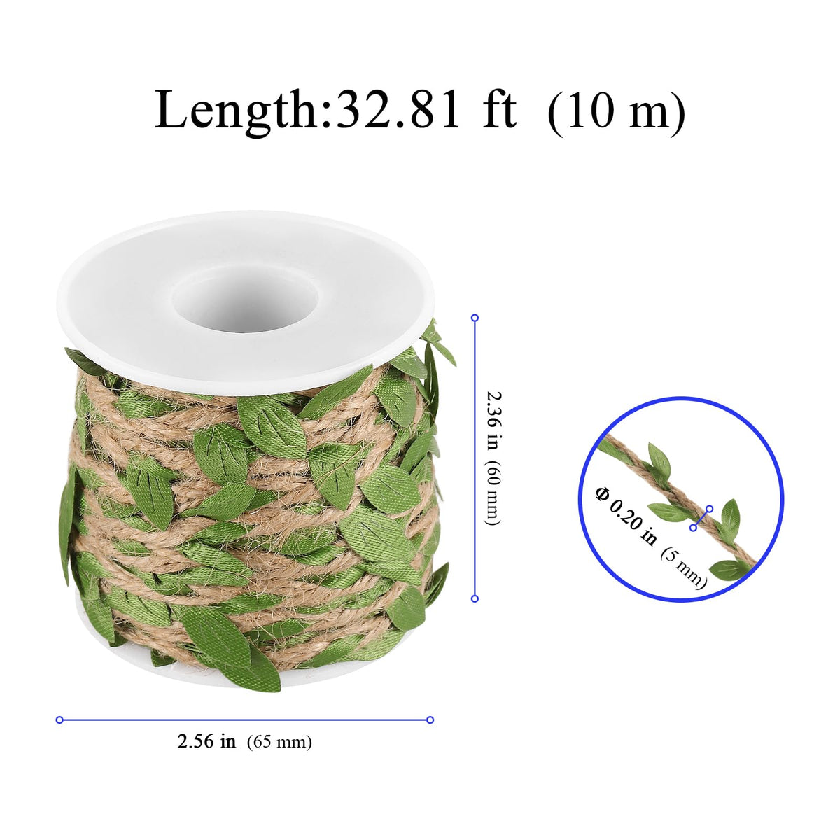 YUENPUN 328 Ft 5MM Burlap Leaf Ribbon, 10 Rolls 33 Ft Natural Jute Twine Rope, Jute Twine with Green Leaves Ply Braided Burlap Ribbon Artificial Leaves Vine Rope for Wedding, Party, Garden Decor