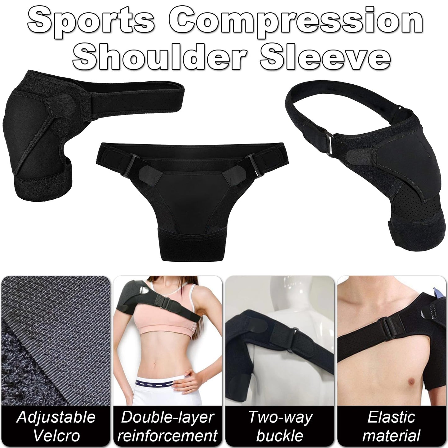 ZANSHI Shoulder Brace for Men & Women, Adjustable Shoulder Compression Sleeve Fits Left & Right Arms, Breathable Rotator Cuff Relief Brace for Pain Relief Compatible with Hot/Cold Pack (Black)