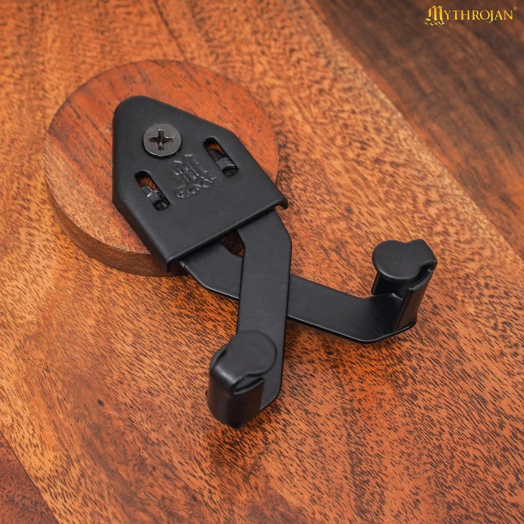 Medieval Sword Wall Display Plaque with Adjustable Steel Hanger– 10 × 9 in Acacia Hardwood Wall Rack for Medieval, Fantasy & Decorative Swords