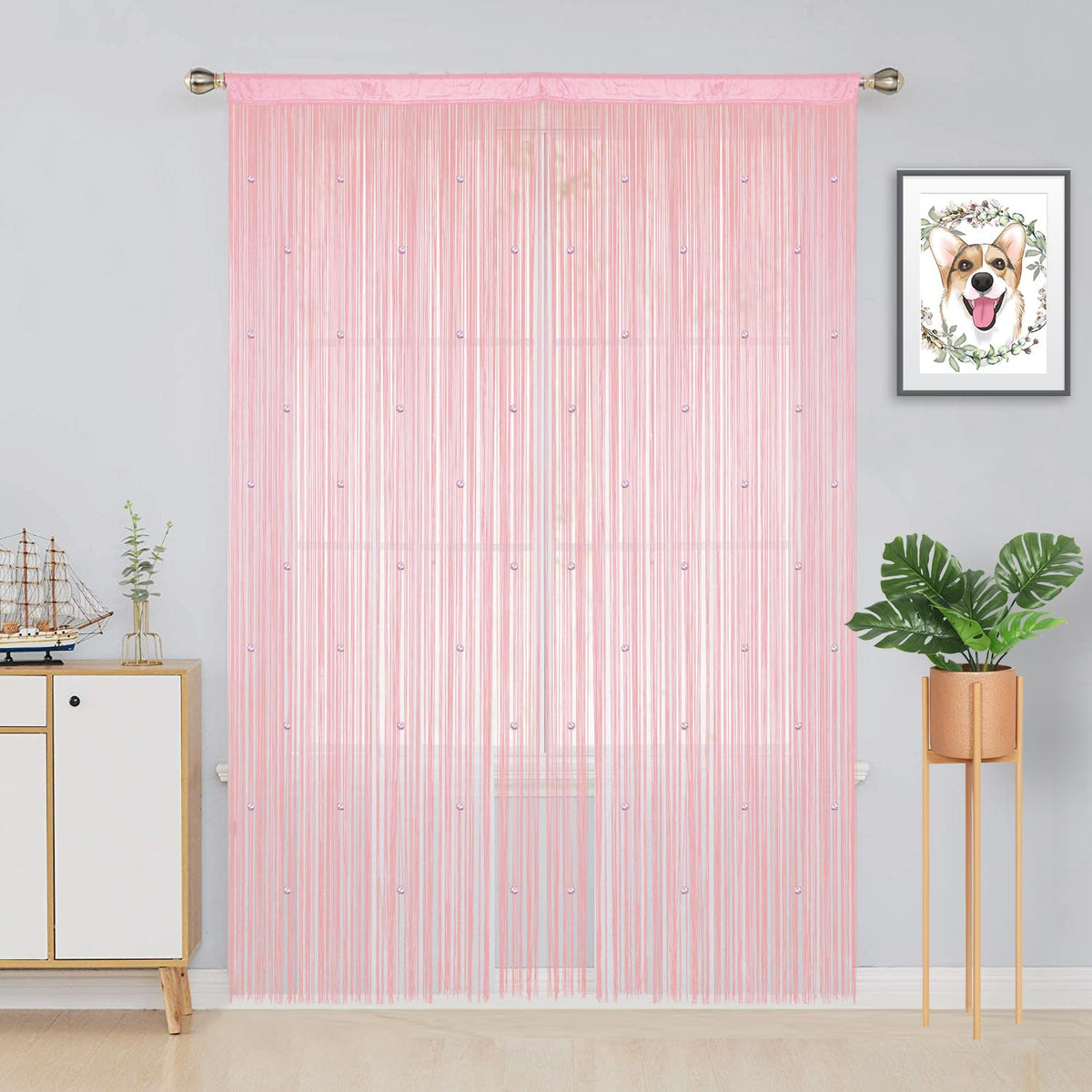 YIIBAII Beaded Curtain Beaded Curtains for Doorways Crystals Suitable for Interior Decoration and Partitions Hippy Closet Curtains (Pink, 39"x79")