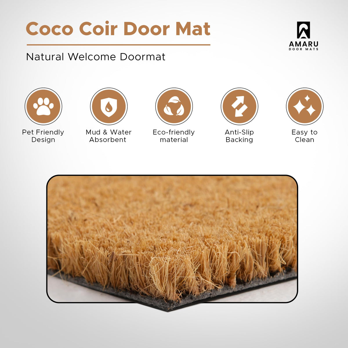 Hi-Bye Cat - 17"x29" - Coir Door Mat with Heavy Duty Backing - Welcome Mats for Entryway, Porch - Anti-Slip PVC & Coconut Fiber Surface - Natural Home Accessories, Minimalist Original Design