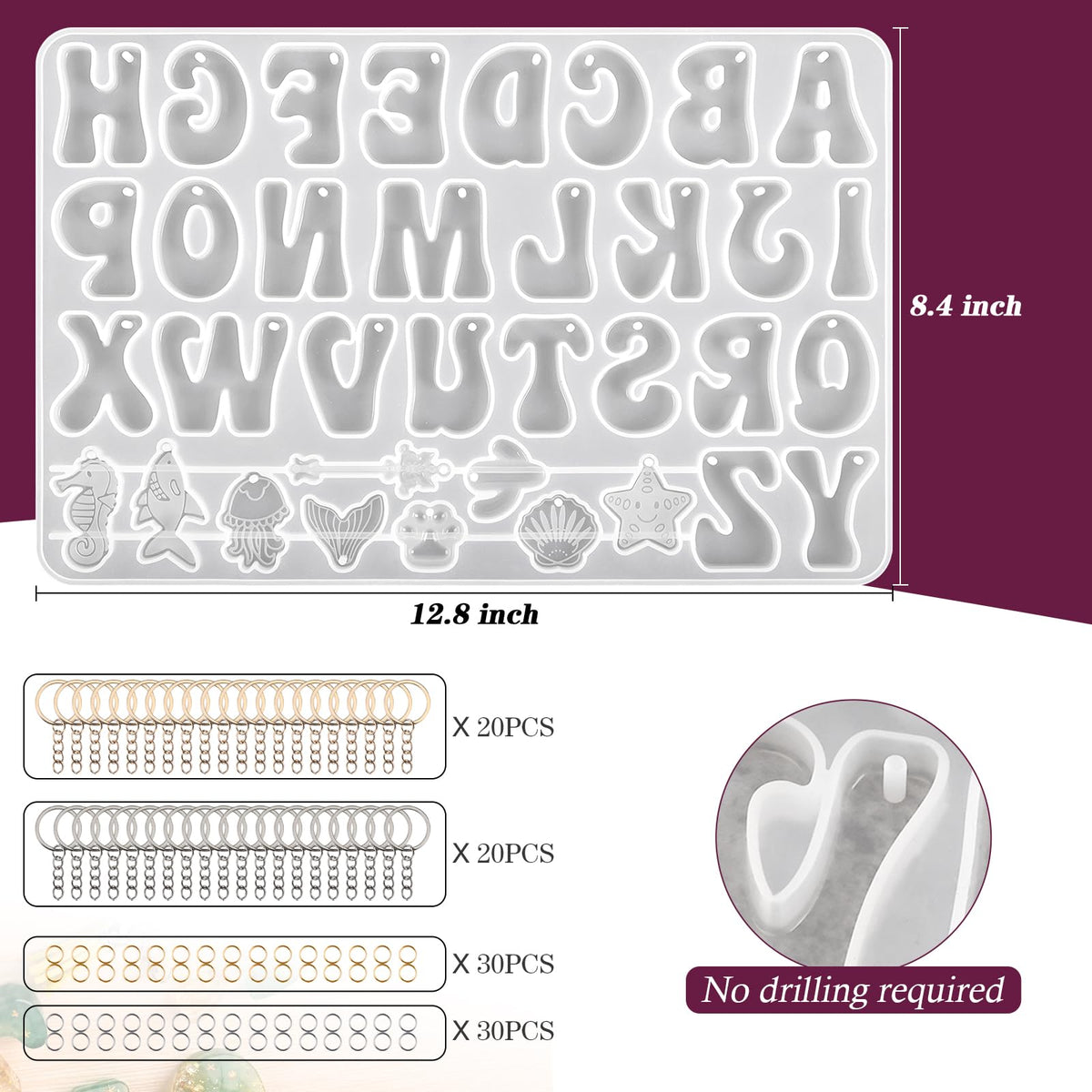 Actvty Alphabet Keychain Molds with Hole, Reversed Alphabet Silicone Molds for Epoxy, Letter Resin Molds for Keychain Jewelry Pendant Making