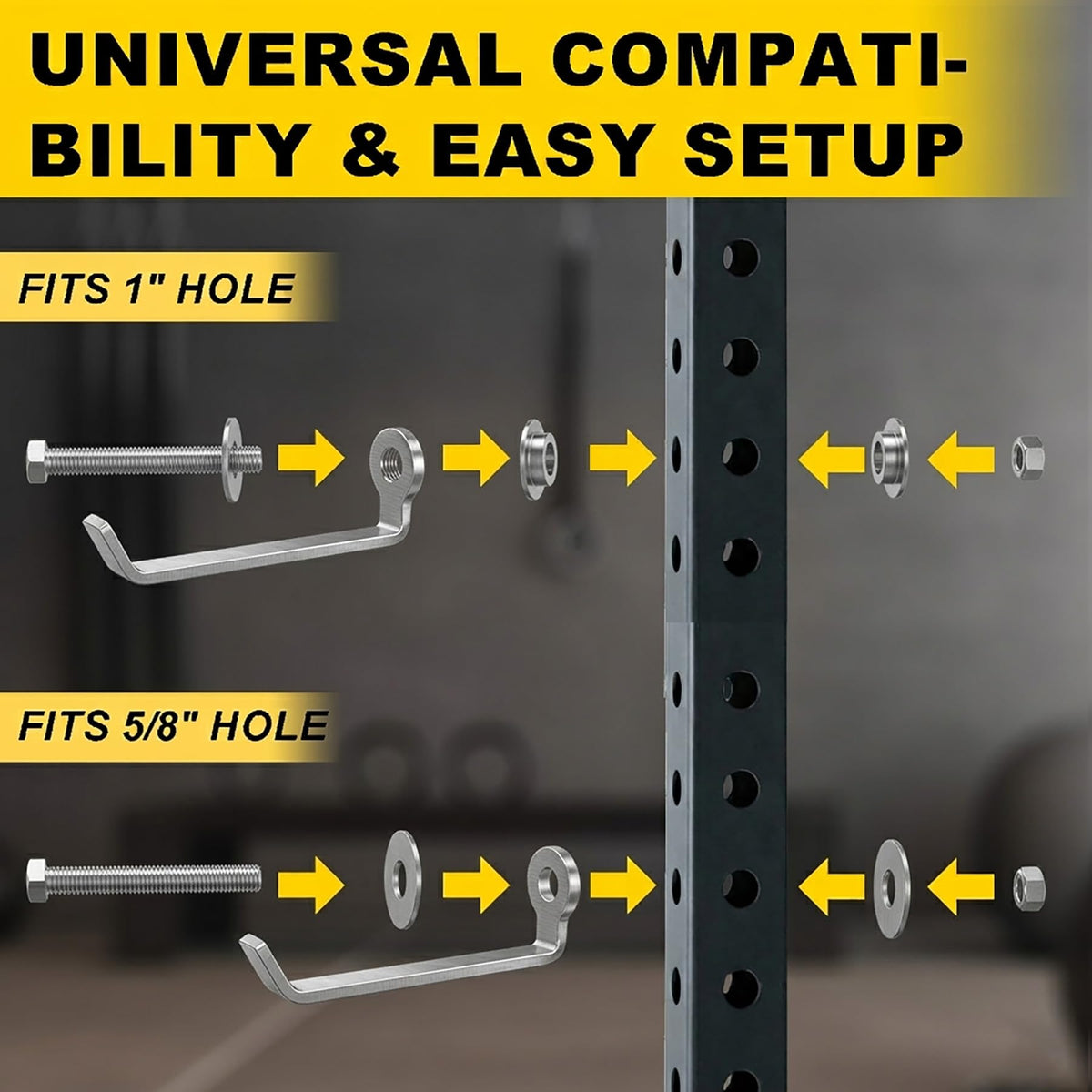 Lights Mountain Squat Rack Hooks for 5/8" & 1" Holes, Stainless Steel Storage Hangers with Spacer, Rack Organizer for Cable Attachments, Resistance Bands & Gym Accessories (2 Pack)