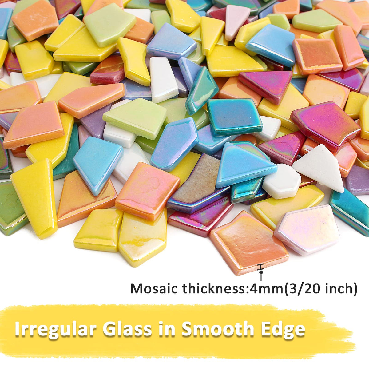 Youway Style Iridescent Glass Mosaic Tiles for Crafts Bulk,454g Broken Mosaic Glass Pieces for Garden Crafts Kits,DIY Mosaic Art Decor