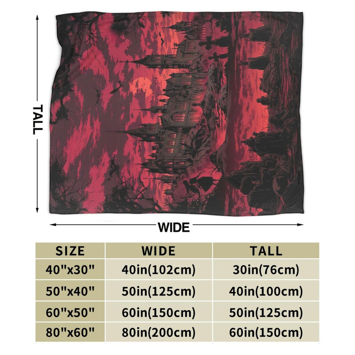 Gothic Blanket for Women Men, Super Soft Funny Cool Red Castle Halloween Gothic Bat Throw Blanket Gifts for Kids Adults, Warm Cozy Fuzzy Plush Fleece Flannel Goth Blankets 50"x40" for Couch Bedding