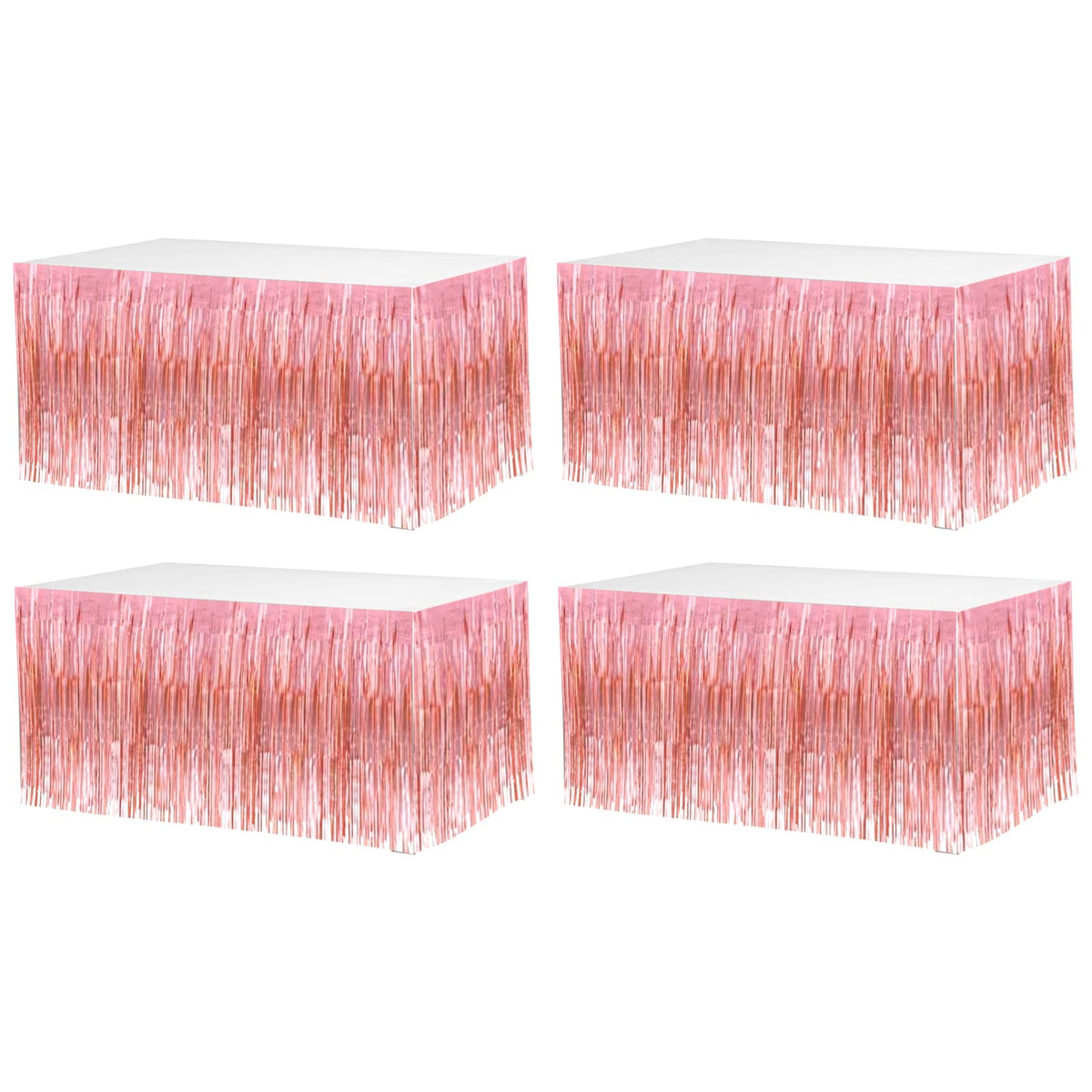 4 Pack 29x108 Inch Metallic Foil Fringe Tinsel Table Skirts for Rectangle Tables Streamer Backdrop for Wedding, Birthday, Parade Floats, Christmas, Halloween Party Decoration(New Rose Gold)