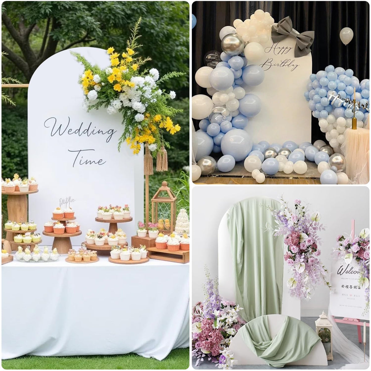 7.2FT Arch Backdrop Cover, Wedding Arch Cover Spandex Fitted Stretchy Background Stand, 2-Sided White Backdrop for Birthday Party Decorations Ceremony Baby Shower Banquet Christmas