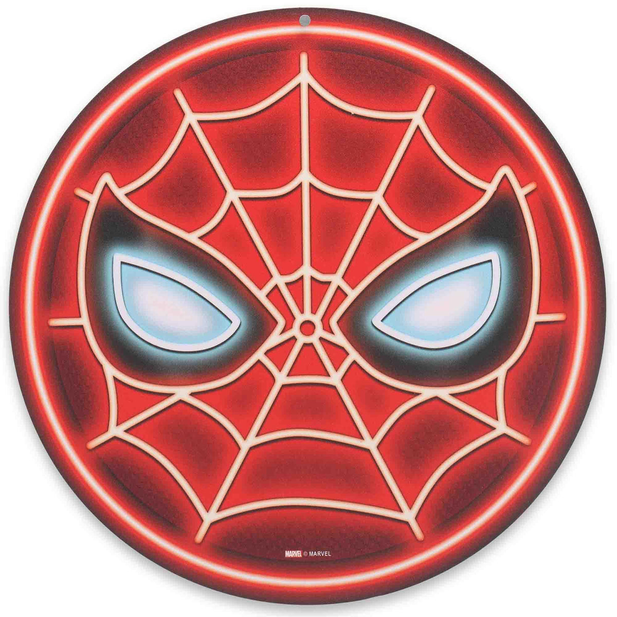 Open Road Brands Marvel Spider-Man Mask Round Metal Sign - Fun Spider-Man Wall Decor for Man Cave or Movie Room