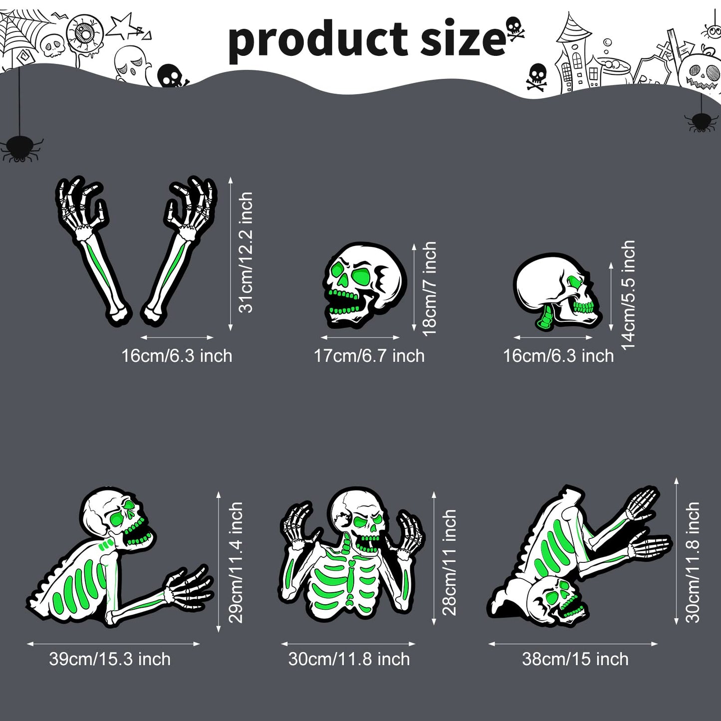 Capoda 5 Pieces Halloween Yard Signs Outdoor Decorations Fluorescent Halloween Skeleton Garden Sign with Stakes Reflective Skeleton Lawn Stake for Garden Lawn Yard Decor Supplies