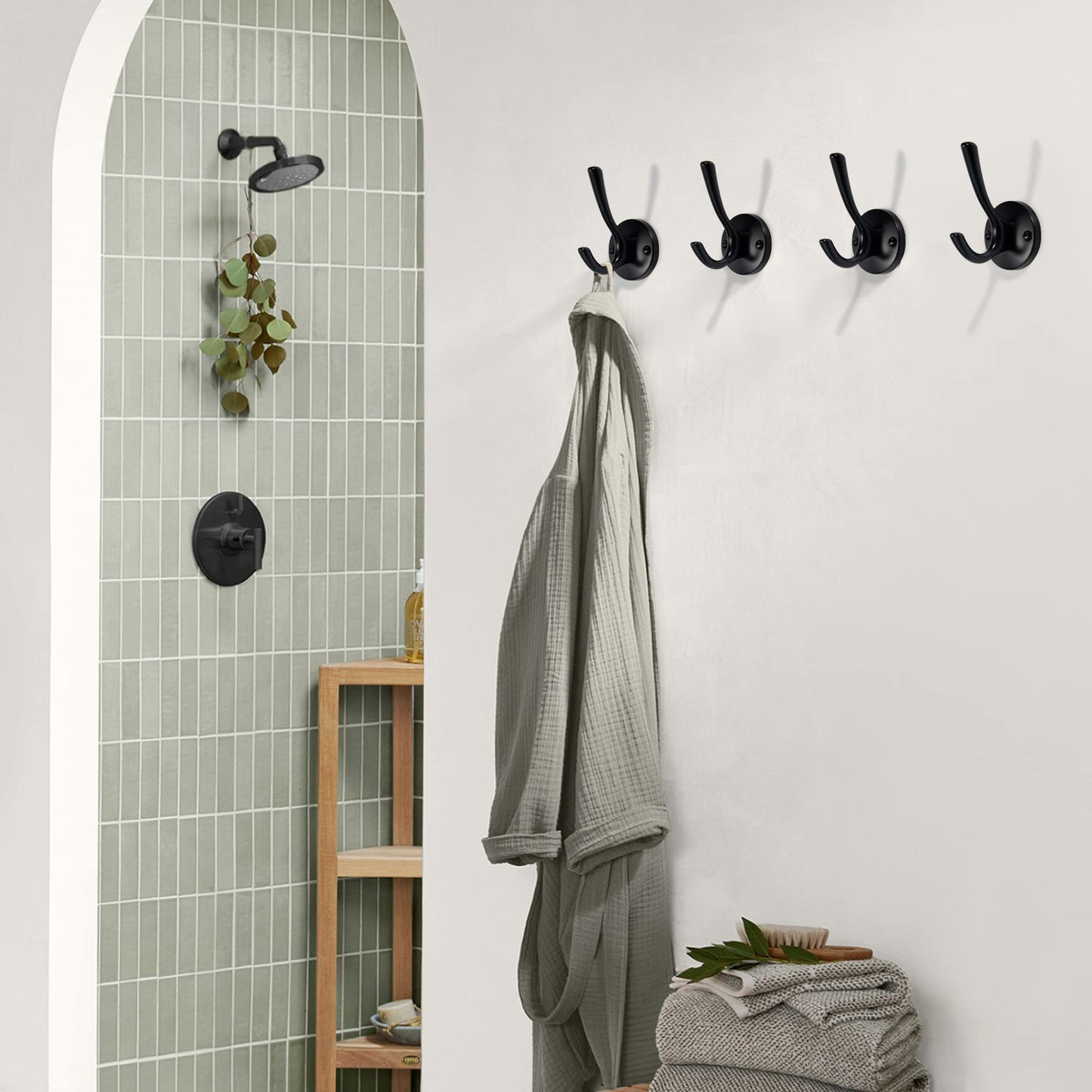 TUNNY 5 Pack Round Coat Towel Hooks - Matte Black Coat Hooks for Hanging Coats Towel Hooks for Bathroom Wall Mounted Zinc Alloy Bath Towel Hooks Robe Clothes Hook Holder Heavy Duty Wall Hooks