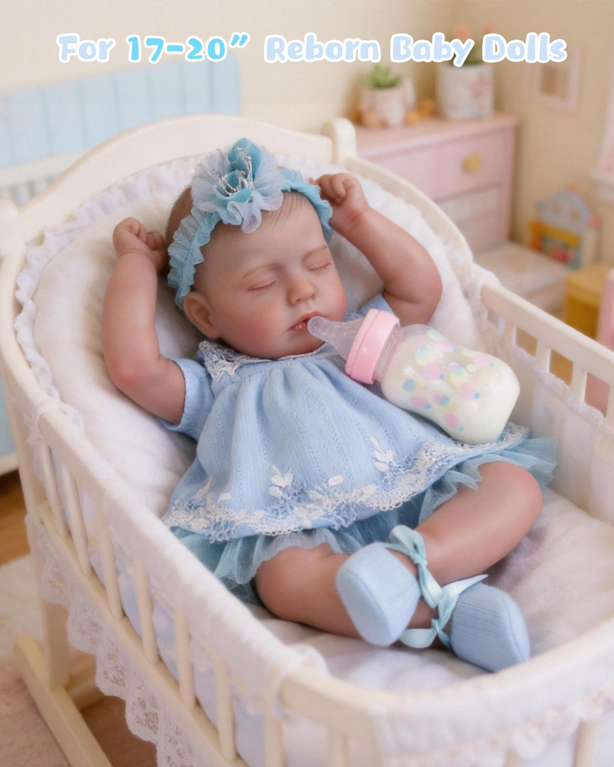 EKOKIZ Reborn Baby Dolls Clothes Girl Blue Baby Doll Clothes 17-20 Inches Doll Outfits and Accessories for Newborn Girl