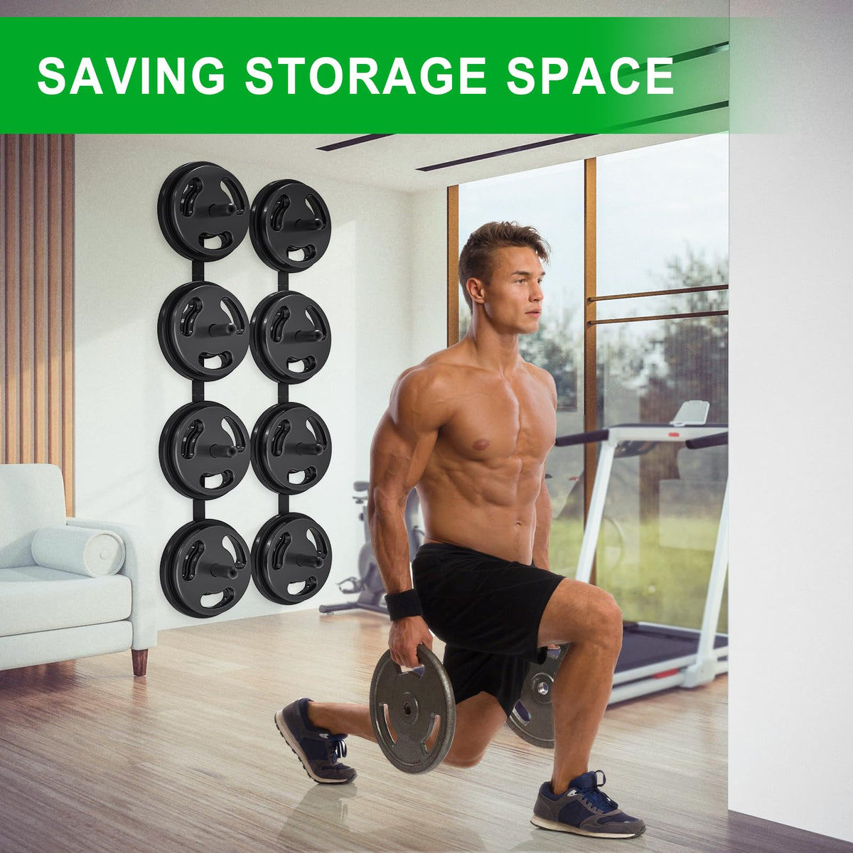 Kipika Weight Plate Storage Rack - Wall Mounted 4-Peg Durable Steel Construction Organizer for Olympic Plates, 1600lb Capacity, Space-Saving for Home Gym