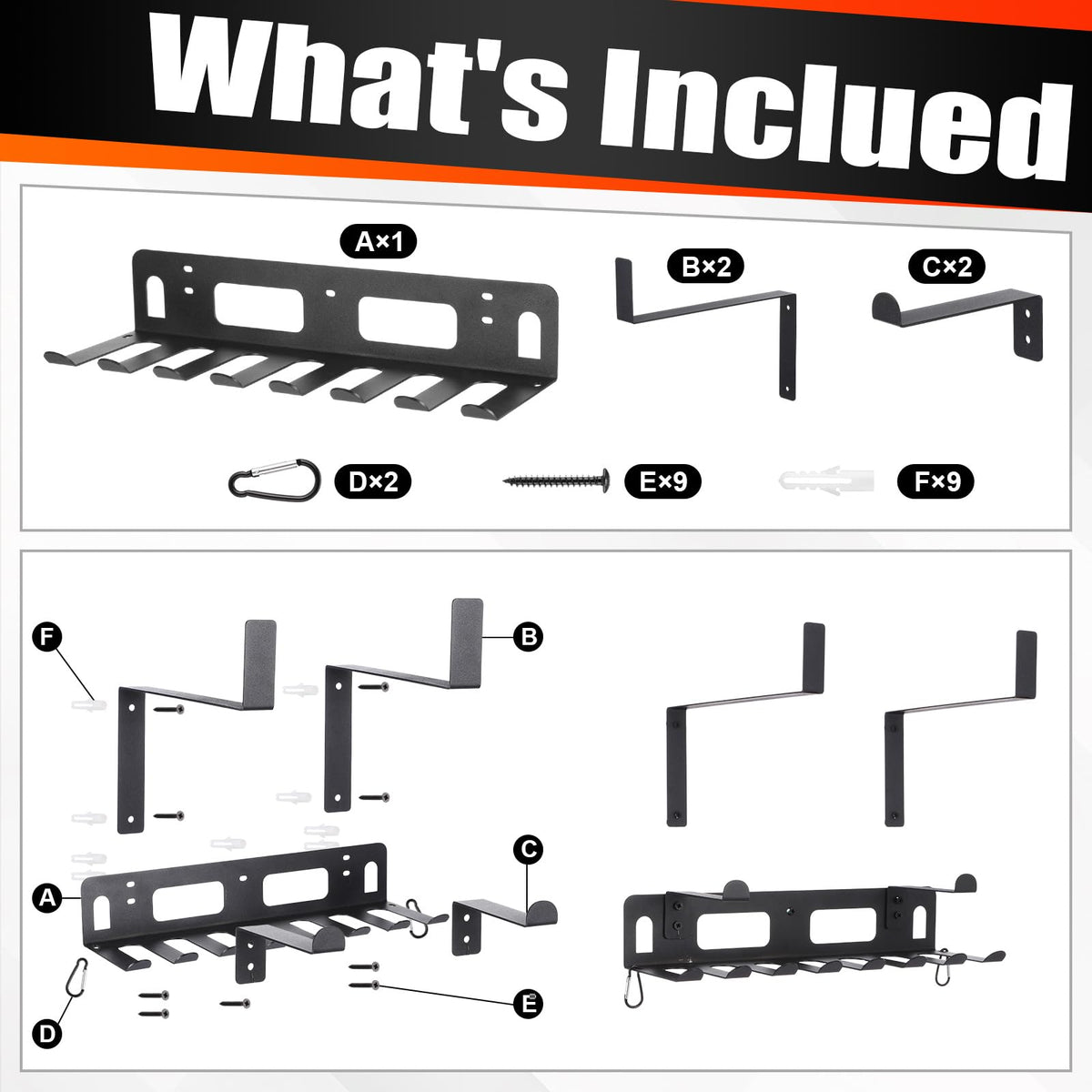 Novabright Gym Storage Rack Resistance Band Rack Multi Purpose Wall Mount for Home 8 Hook Wall Hanger Display with 4 Adjustable Hooks for Gym Equipment, Exercise Bands, Lifting Belts and Jump Ropes