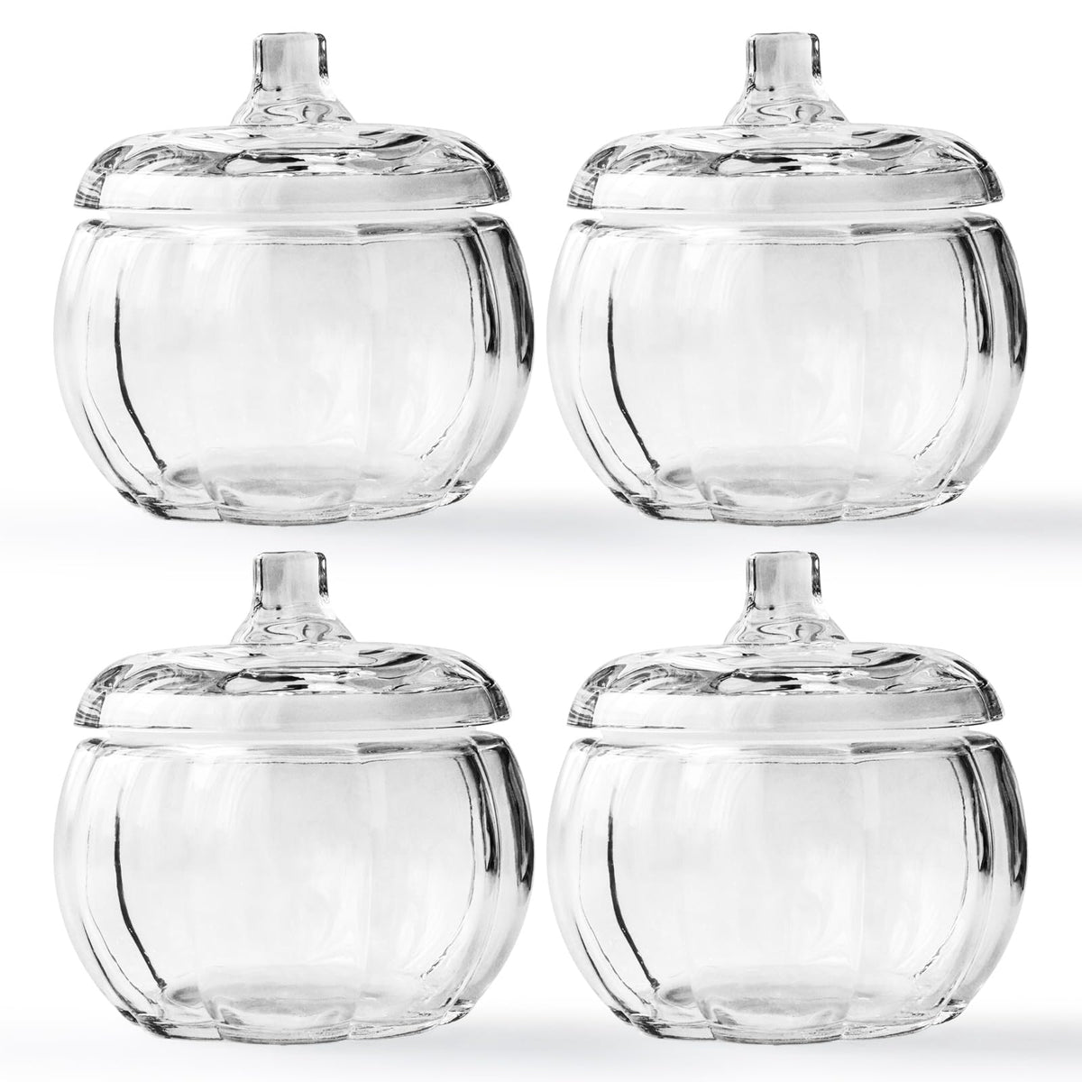 SYFURNIX Pumpkin Candle Jar for Making Candles, 4PCS Clear Glass Candle Jars with Lids, Small Candle Containers for DIY Candle Gifts Halloween Fall Thanksgiving Table Decorations