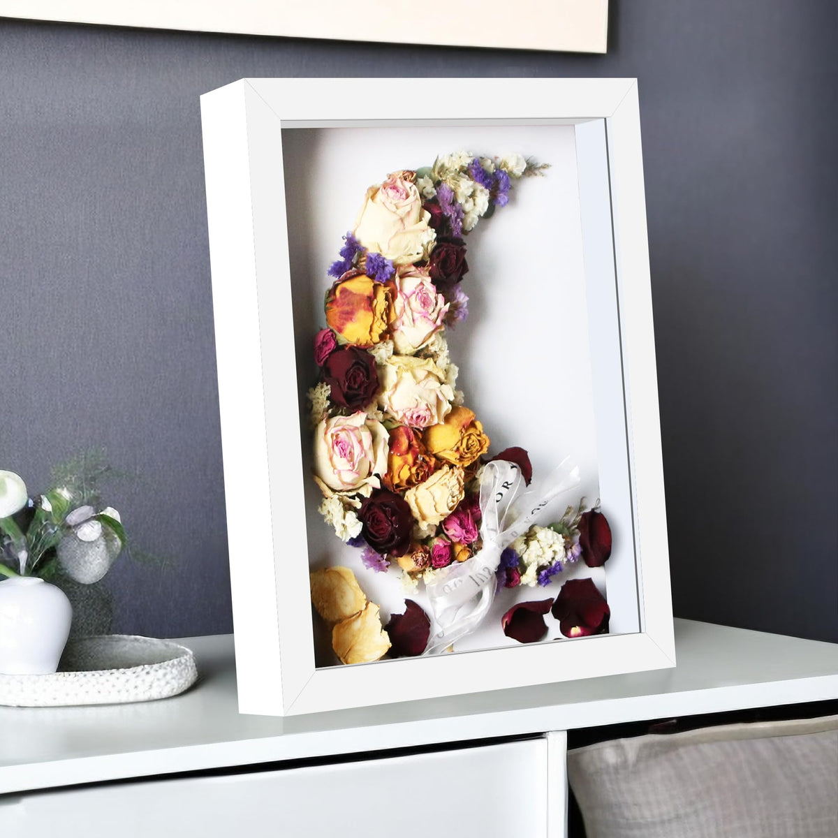 Picrit Shadow Box Frame 11x14, Display Case Box with High Definition Real Glass and Black Back for Memorabilia, Baby Items, Wedding Memories, Crafts, Tickets and Photos, White