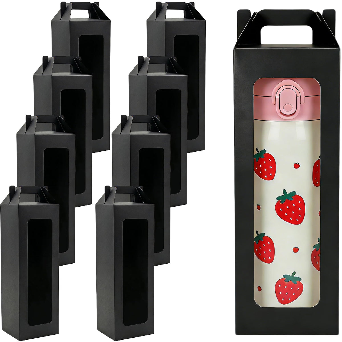 20Pcs Tumbler Gift Box with Handle for 18oz 20oz 30oz Sublimation Glass,Cup boxes for packaging 16oz, Drinking Cup Glasses Mug Can Blanks Tumbler Packaging Boxes with window for gifts(Black)