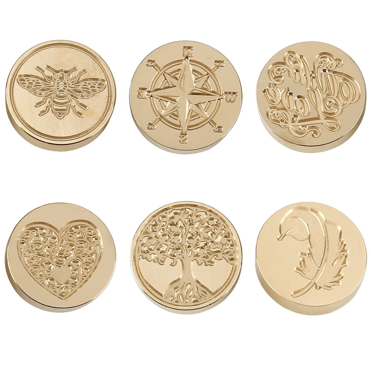 Yoption 6 Pcs Wax Seal Stamp Set, Vintage Tree of Life Bee Heart Compass Feather with Love Sealing Wax Stamps Kit, Wooden Handle with Brass Head for Wedding Invitation Cards Christmas Gift