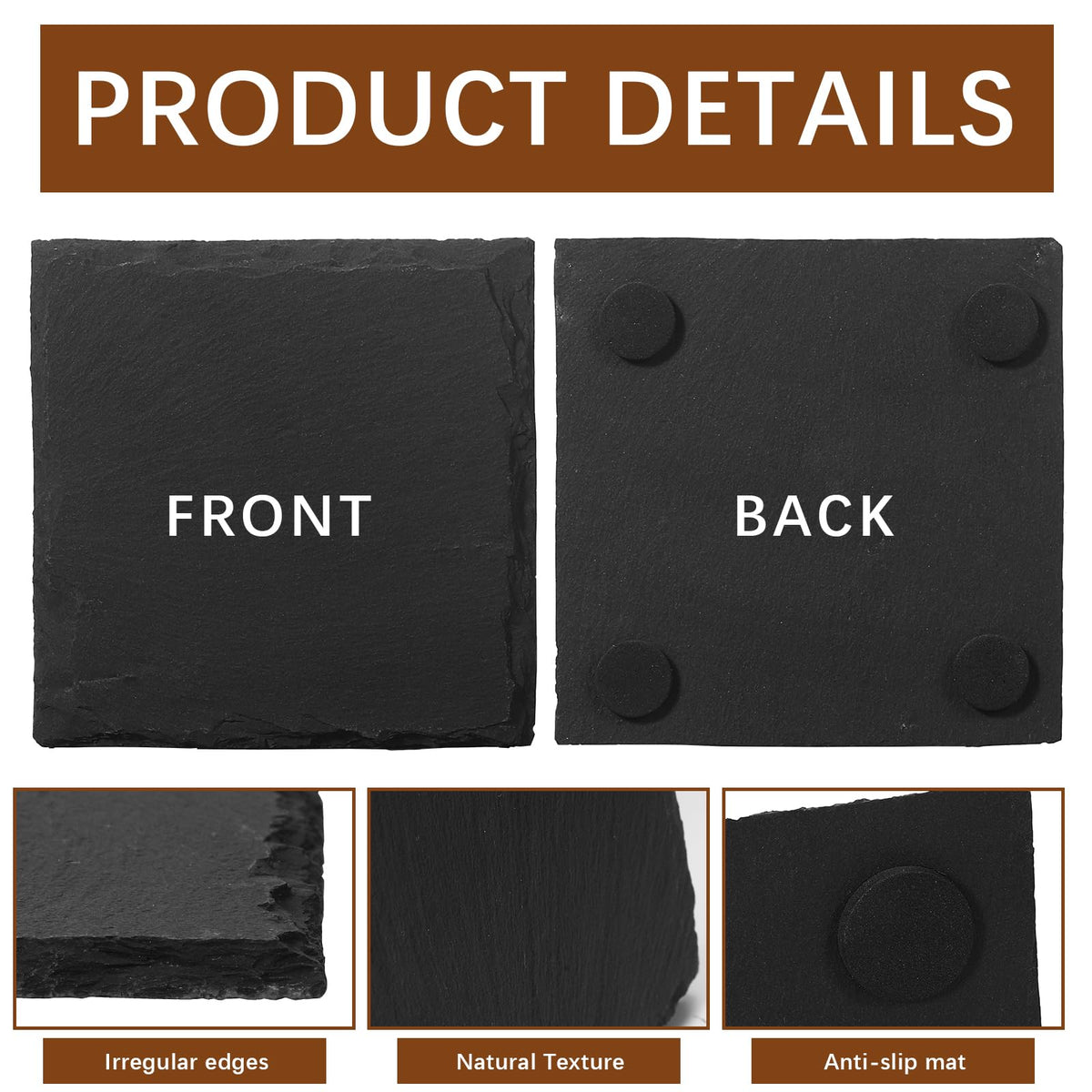 60 PCS Slate Coasters Black Square 4 Inch Bulk Rock, Blank Laser Engraving, Scratch Resistant Bottom, Home Office Kitchen Gift Wedding Bar Party Square Coasters