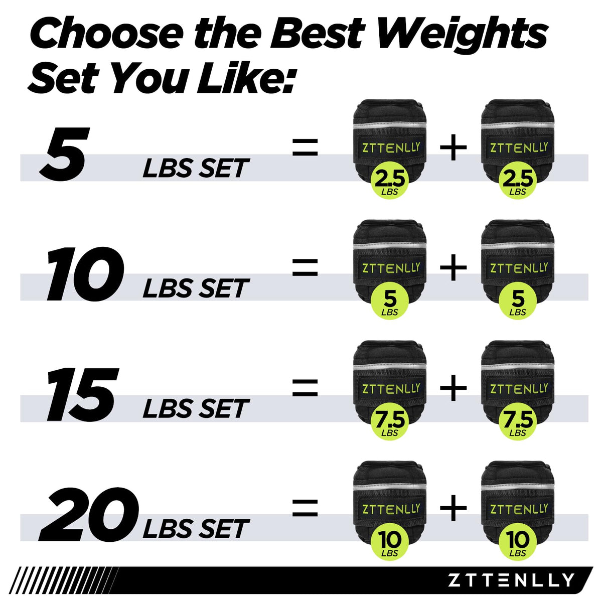 Adjustable Ankle Weights 1-5/10/15/20LBS Pair with Carry Bag - Breathable Fabrics, Reflective Trim - Strength Training Leg Wrist Arm Ankle Walking Weights Sets for Women Men Kids