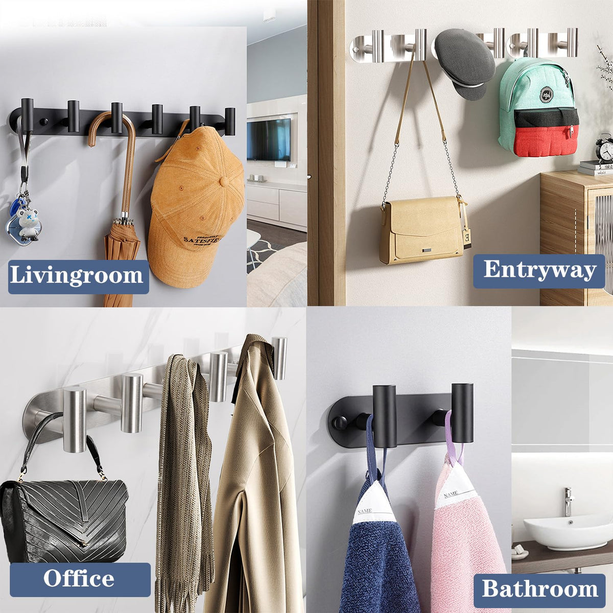 Vanloory Coat Hook Rack, Wall Mounted Rack with 4 Hooks, Heavy Duty Towel Rack Wall Hooks for Hanging Jacket, Stainless Steel Coat Hanger for Bathroom Entryway Mudroom (Brushed Nickel)