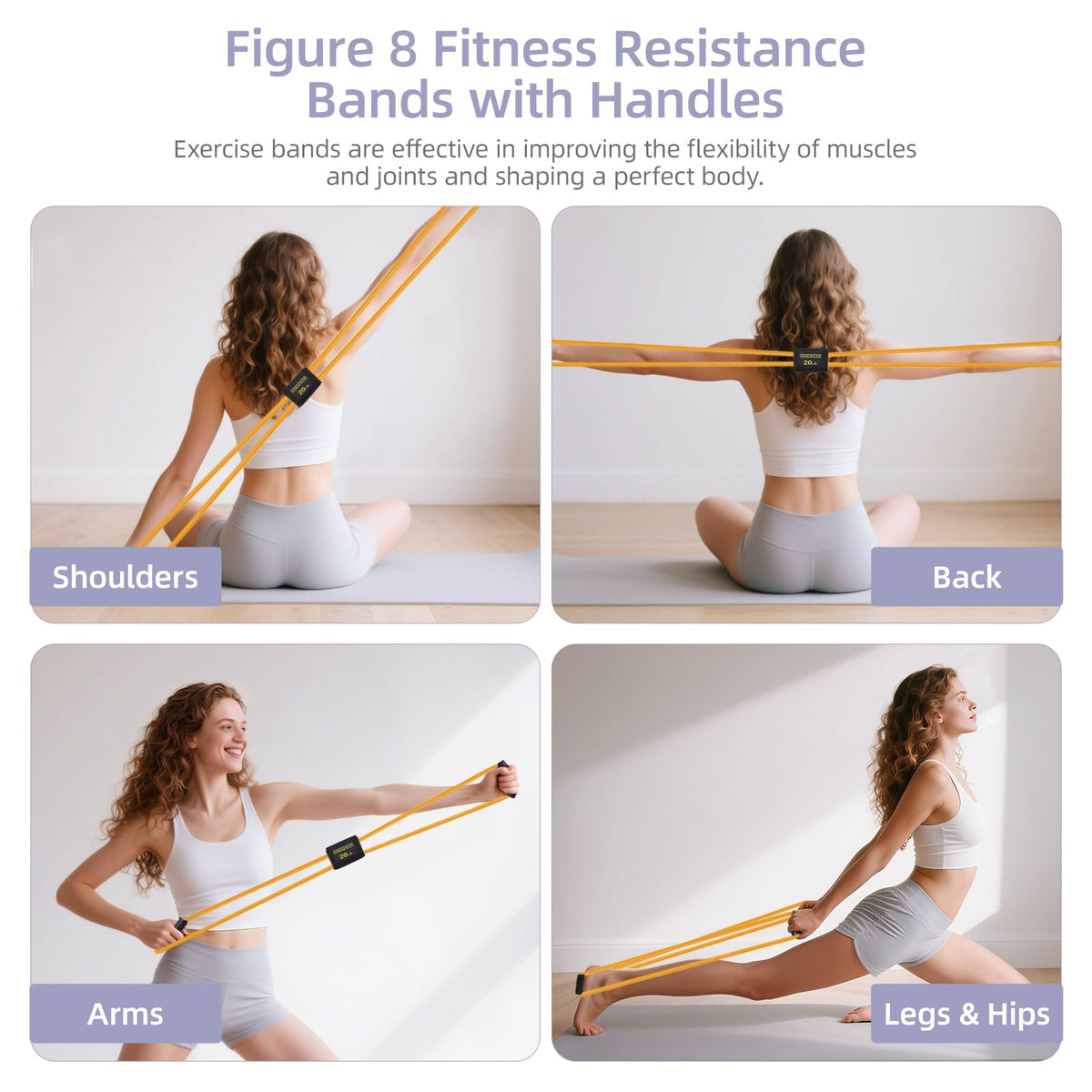 Figure 8 Resistance Bands with Handles for Women Men, Exercise Bands for Back, 8 Shaped Resistance Bands for Arms, Shoulder, Leg Stretching, Physical Therapy, Yoga, Pilates, Home Gym Workout Equipment