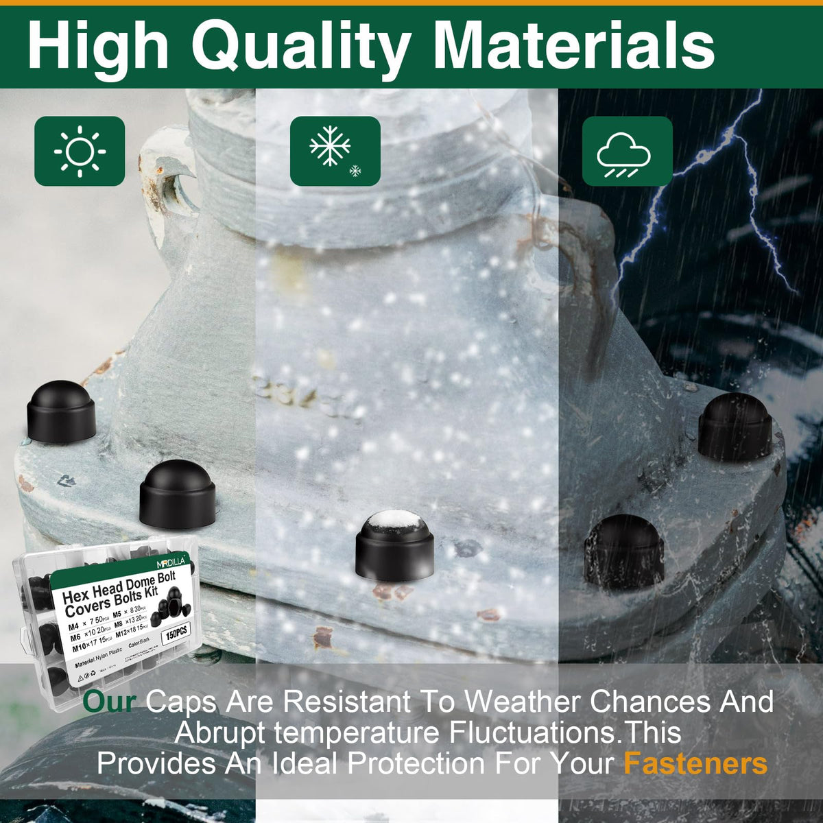 150 Pcs Metric Plastic Bolt Caps, Hex Head Dome Covers for M4–M12 Bolts, Waterproof Dustproof Protective Nut End Caps