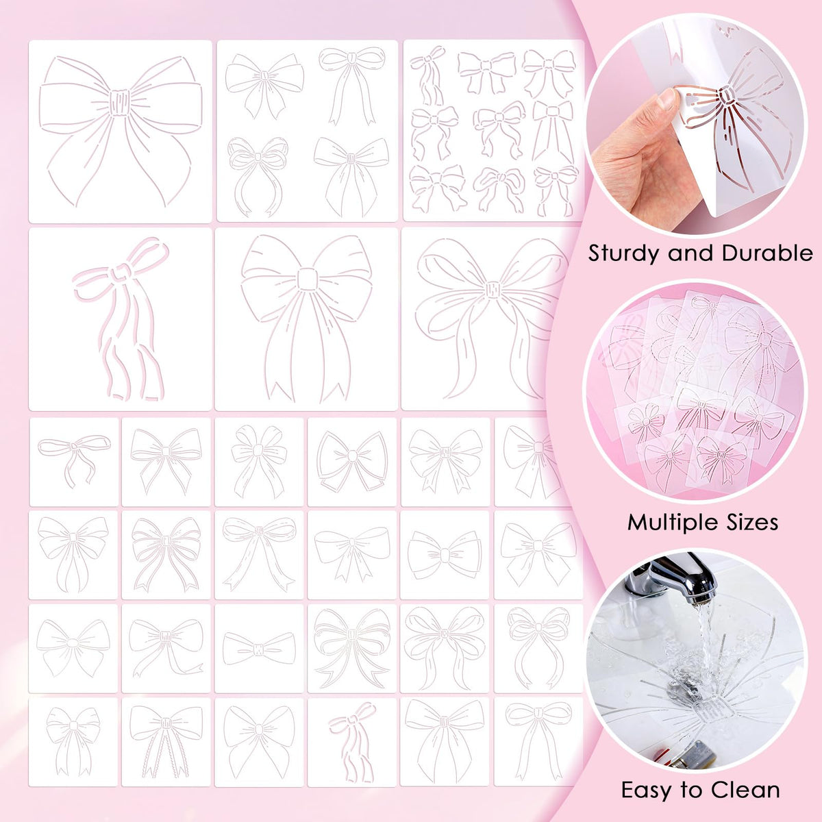 30 Pcs Pink Bow Stencils Templates for Painting Reusable Bow Painting Stencils on Wood, Doormat,Floor, Wall DIY Farmhouse Home Decor 3.94"/7.87"