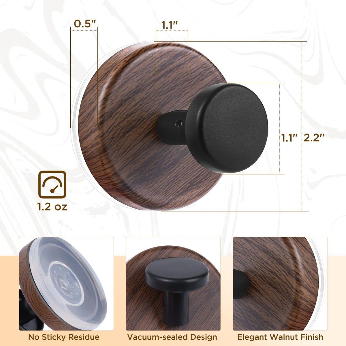 OUTXE Suction Cup Wreath Hanger, Heavy Duty Reef Hook for Front Door/Glass Window/Over Door/Outdoor, Christmas/Thanksgiving/Halloween/July 4th/Easter/Valentine/Fall/Summer/Spring (Walnut, 2-Pack)