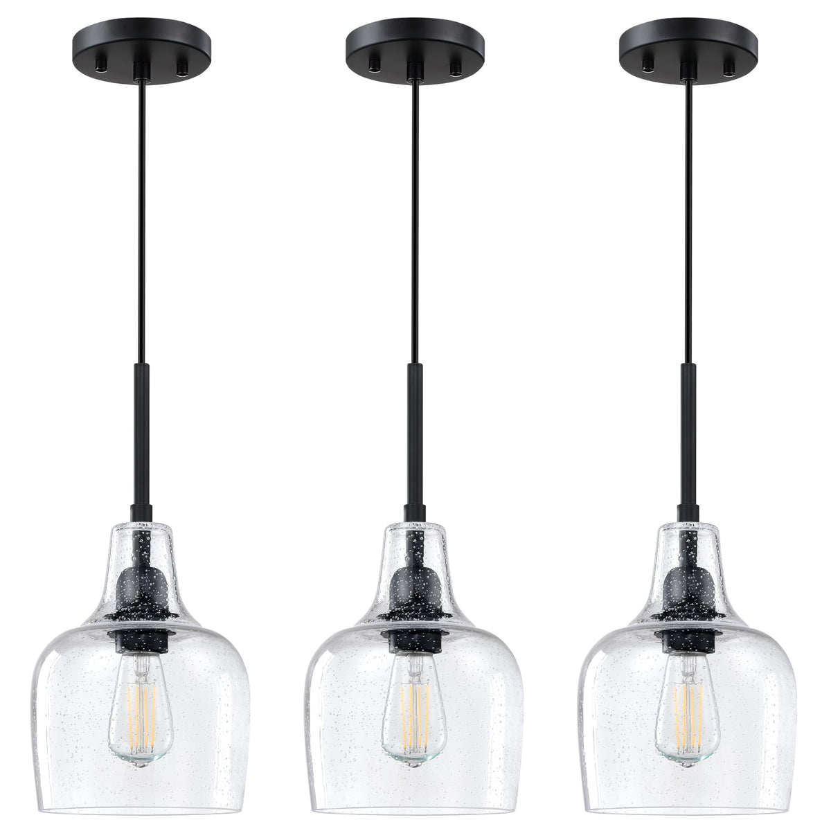 Dolaimy House 1 Light Indoor Pendant Light, 6.1in Clear Seeded Glass, Oil Rubbed Bronze, 3 Pack, Model X216CD102