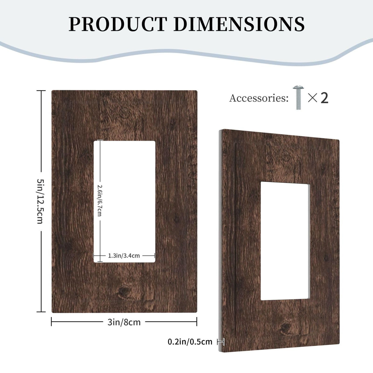 WMHUSU Decorative Outlet Covers Rustic Dark Brown Wood Grain Farmhouse Cabin 1 Gang Single Decora GFCI Device Light Switch Covers Plate 1 Rocker Wall Plate Jumbo Switch Cover Plate (2 Pack)