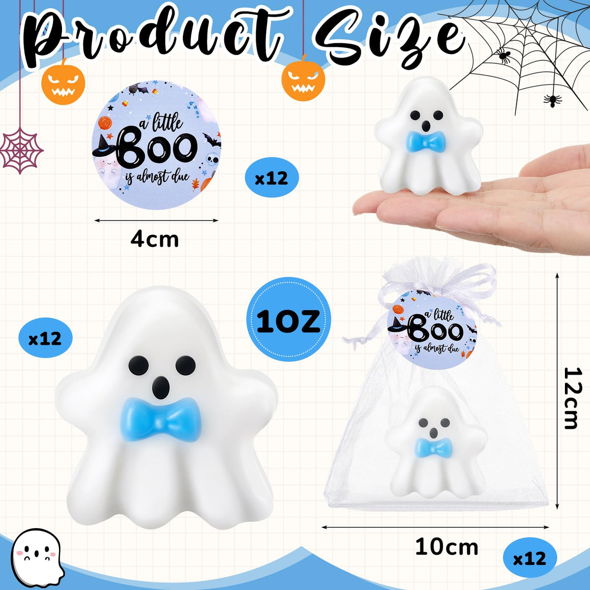 Leelosp 12 Set A Little Boo is Almost Due Baby Shower Halloween Baby Shower Soap Favor Decorations Ghost Shaped Soap for Halloween Boo Party Supplies(Blue)