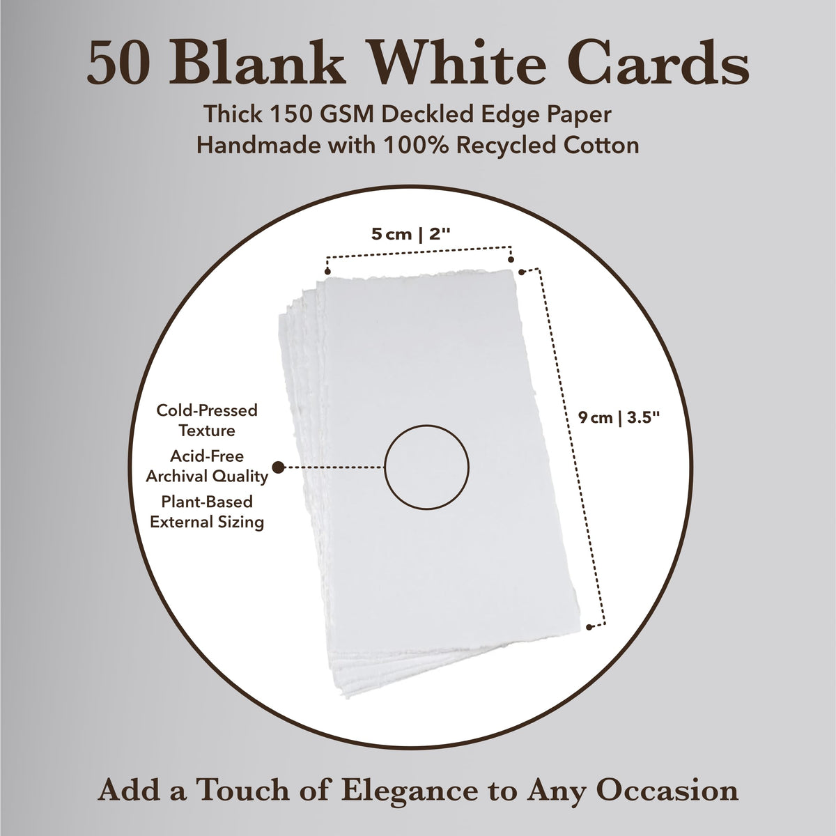 Wanderings Handmade Deckle Edge Tent Cards – Folded to 2" x 3.5" – 150 GSM - 25-Pack – Textured Cotton Paper – Blank Names, Table Settings, Gift Tags, Love Notes